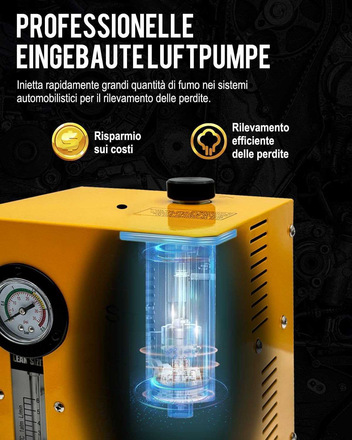 EVAP Rilevatore di perdite, Macchina per Fumo, Tester per EVAP con Motore ad Aria Integrato e manometro, 12 V | Indicatore di flusso, doppia modalità, rilevatore di perdite di carburante per moto, motoslitta, ATV, camion, barche