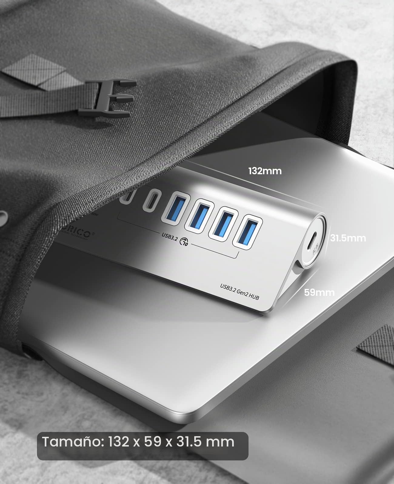 ORICO Hub USB C 3.2 Gen2 de 7 Puertos, Concentrador Alimentado 10Gbps con 4 USB-A, 2 USB-C, PD 60W, Divisor USB C de Aluminio con Cable 1.0m para Macbook, Macbook Pro