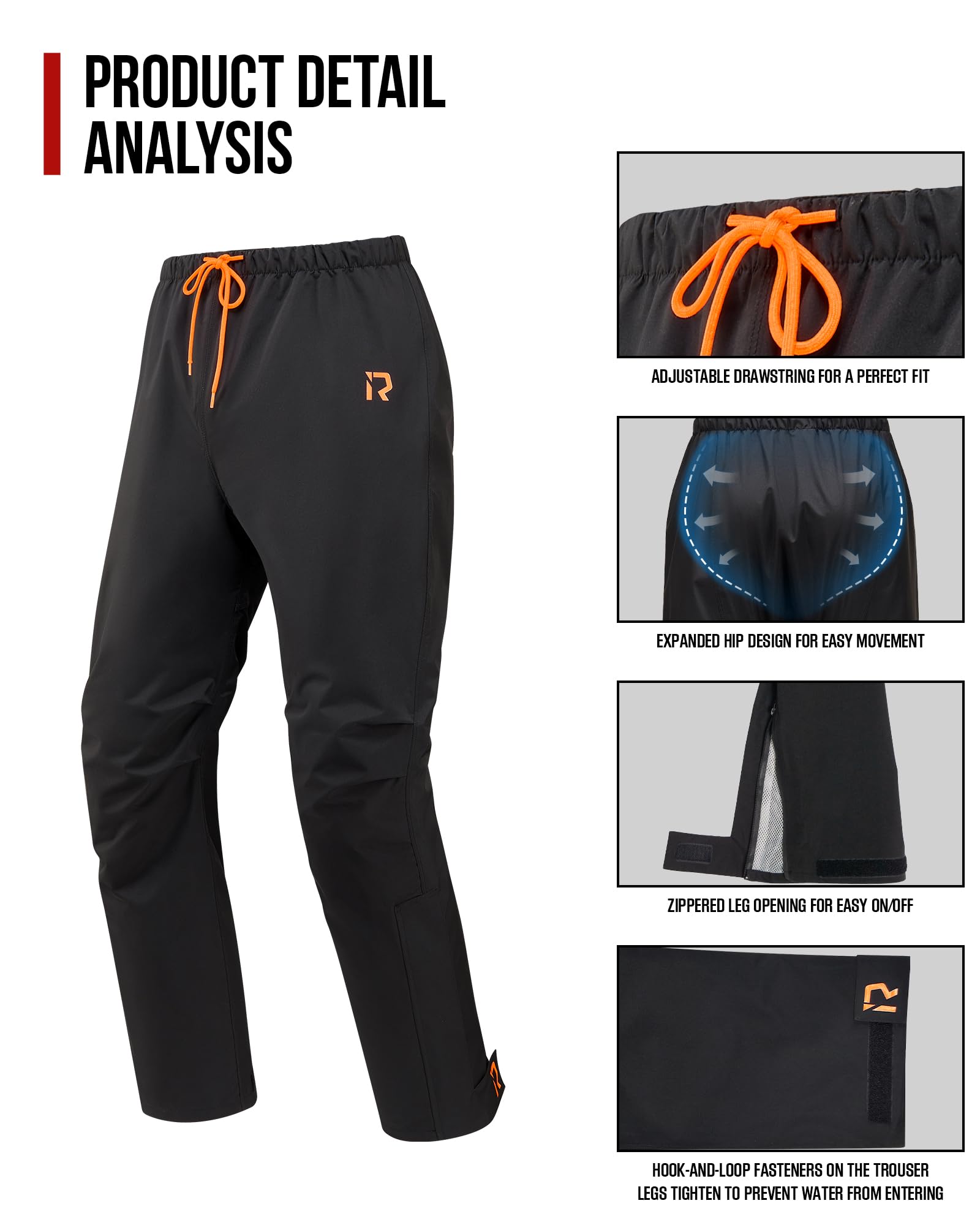 RIDEIRON Combinaison Pluie Moto Homme,Veste imperméable Moto Hommes,Respirante,imperméable,réfléchissante, légère et Coupe-Vent pour Cyclisme,Scooter,Touring,Noir,XL