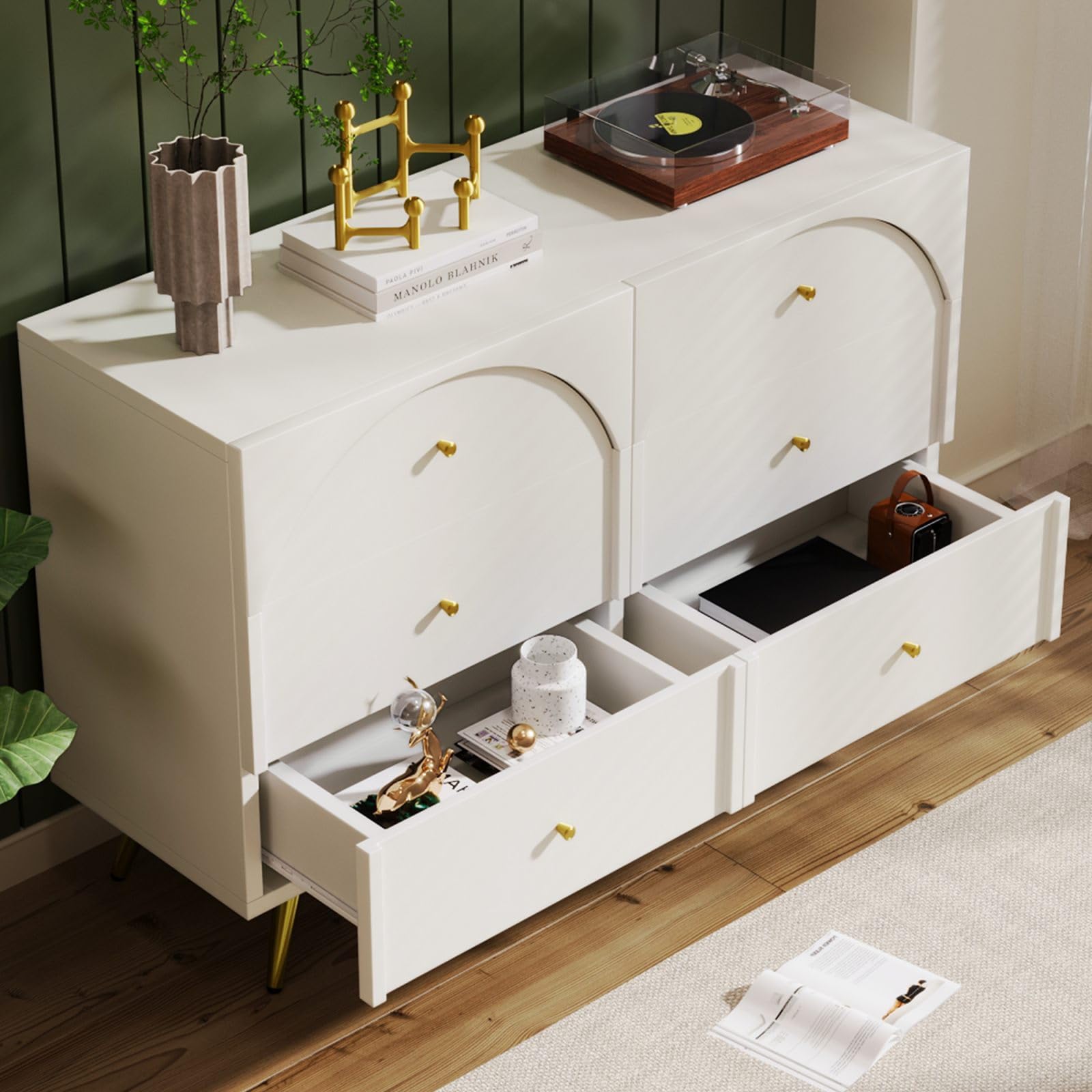 PUGSDRLY Commode à 6 tiroirs avec tiroirs blancs, armoire de rangement avec tiroirs, style moderne, buffet pour salon et chambre (H85/L120/P40 cm)