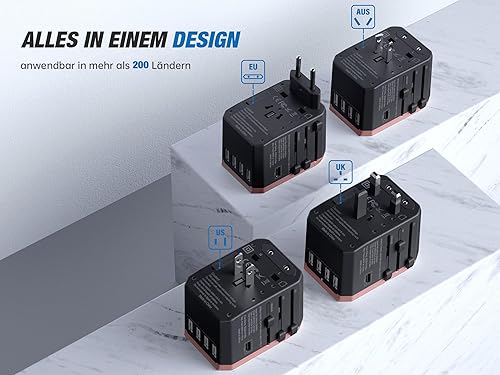 Vista 3 de EPICKA Universal Travel Adapter, European Travel Plug Adapter - International Power Adapter Worldwide Charger with USB-C & 4 USB-A Ports, Travel Oro