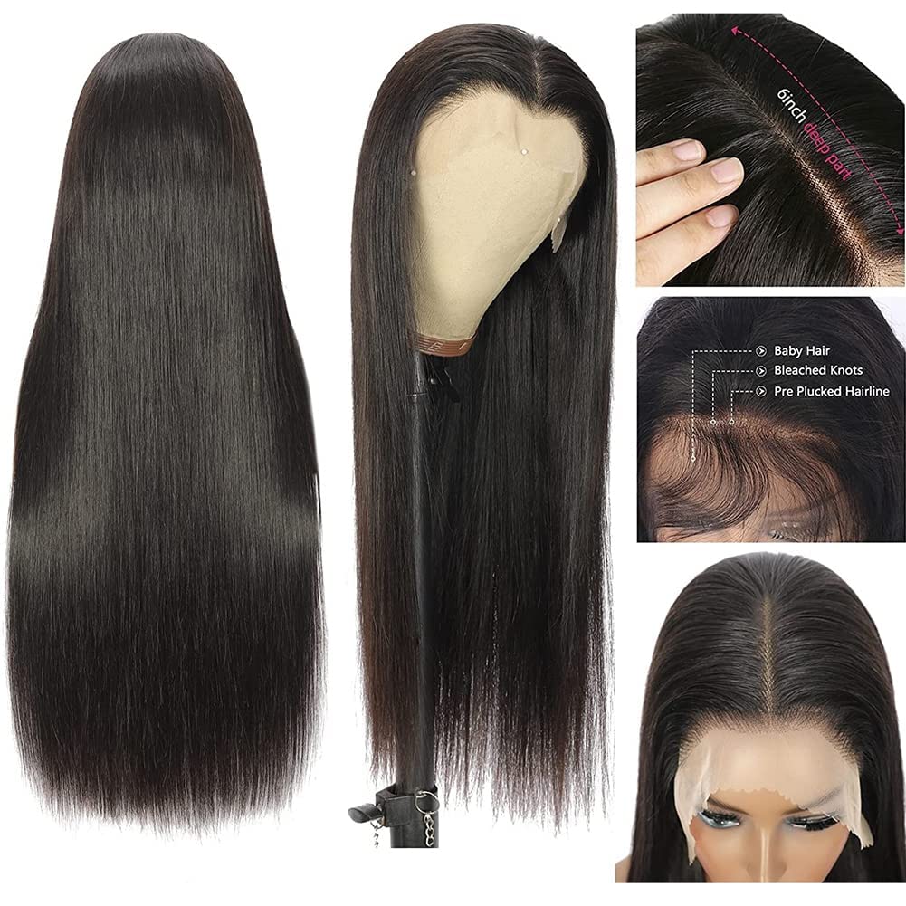 30 Inch Human Hair Wig 180% Density HD Lace Front Pre Plucked Glueless Amazon.com : mengkai 30 Inch Straight Lace Front Wigs Human  main image 4