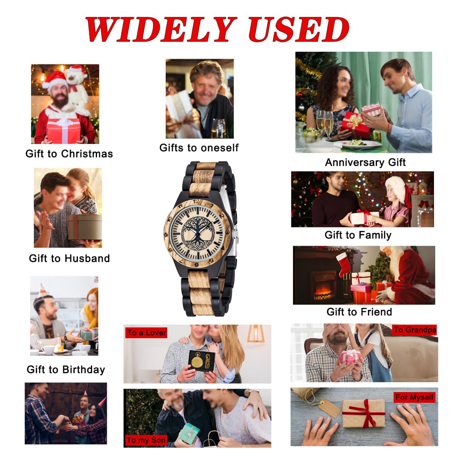 Tiong Damen Holzuhr Bunte Bambus Holzuhren Analoge Quarz Damenuhren für Frauen Verstellbar Holz Leichte Armbanduhr