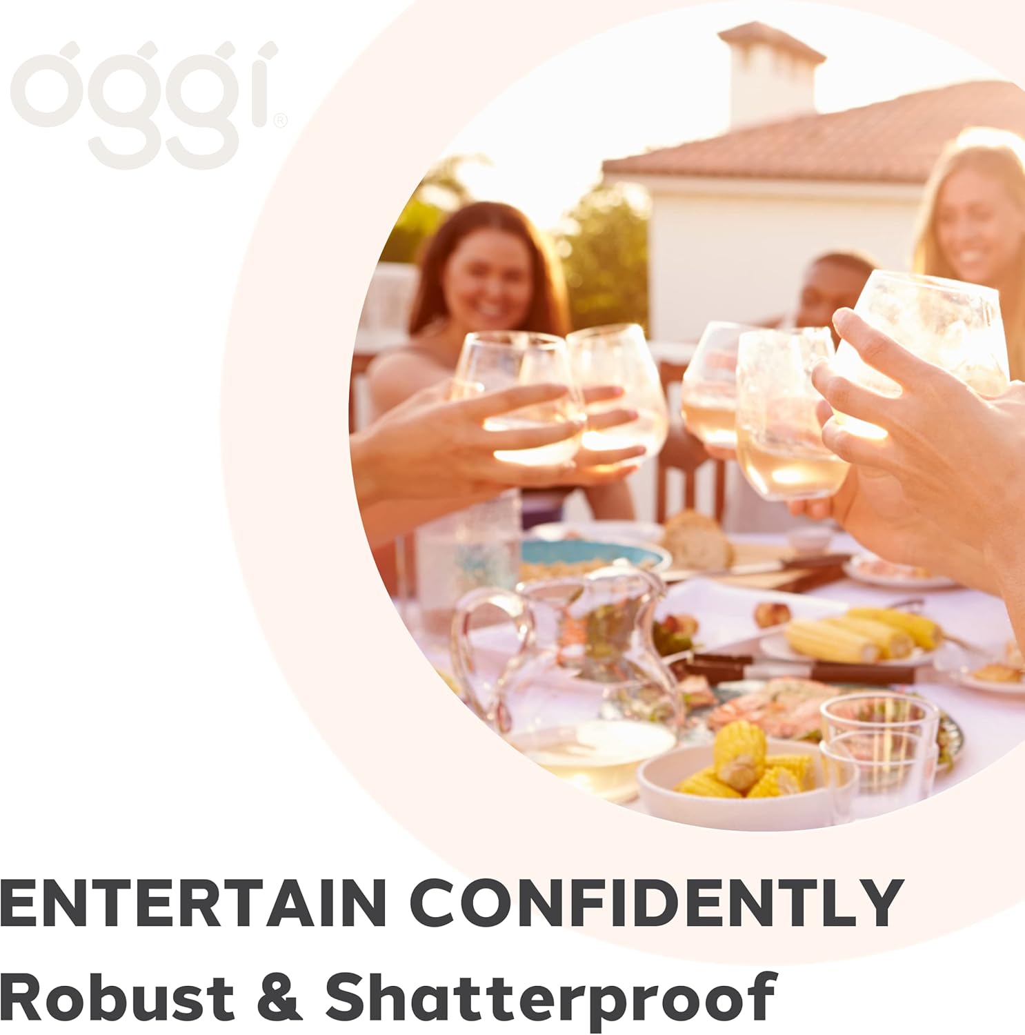 Oggi Unbreakable Wine Glasses, Set 6 - Elegant Reusable Plastic Wine Cups, Stemless Wine Glass Tumbler Design, Shatterproof Plastic, Ideal for Indoor and Outdoor Use, Recyclable - 12oz / 350ml - Image 6