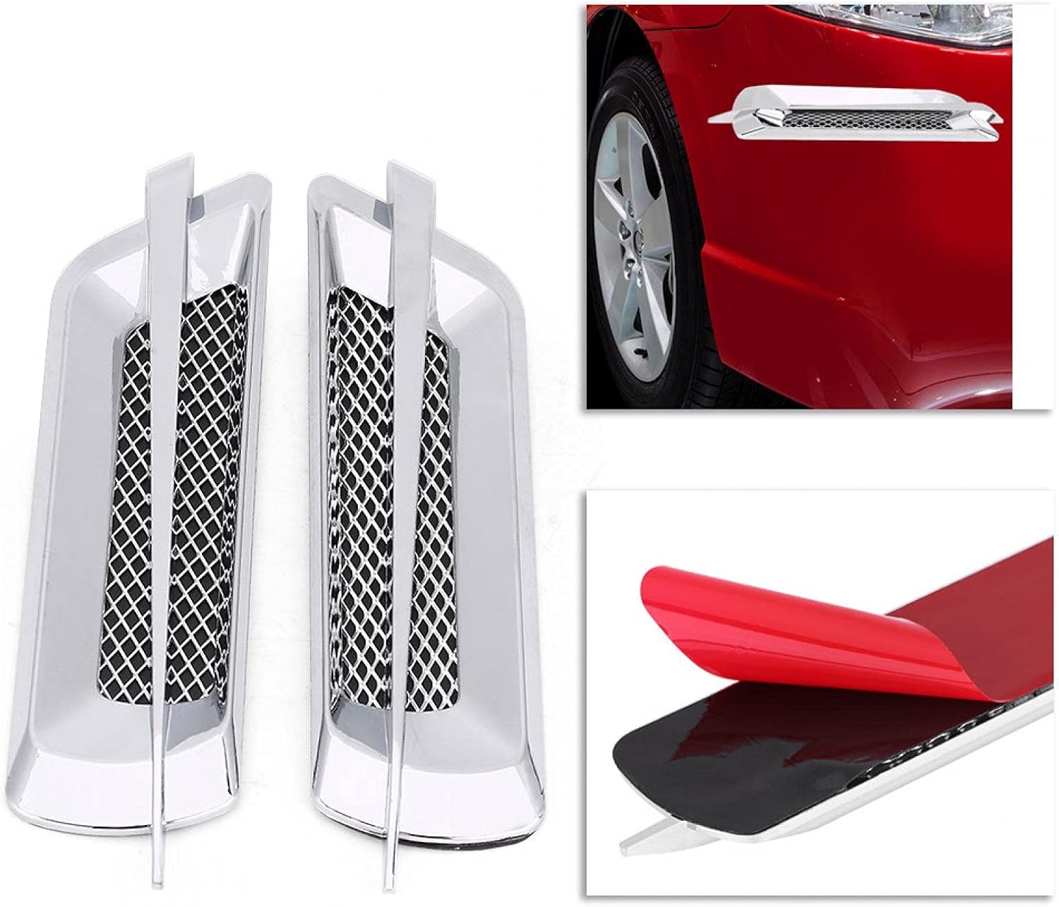 2pcs Car Side Air Vent Trim Cover, Universal Mesh Vent Air Flow Fender Intake Grille Vent Net Cover Decoration Sticker (Silver)
