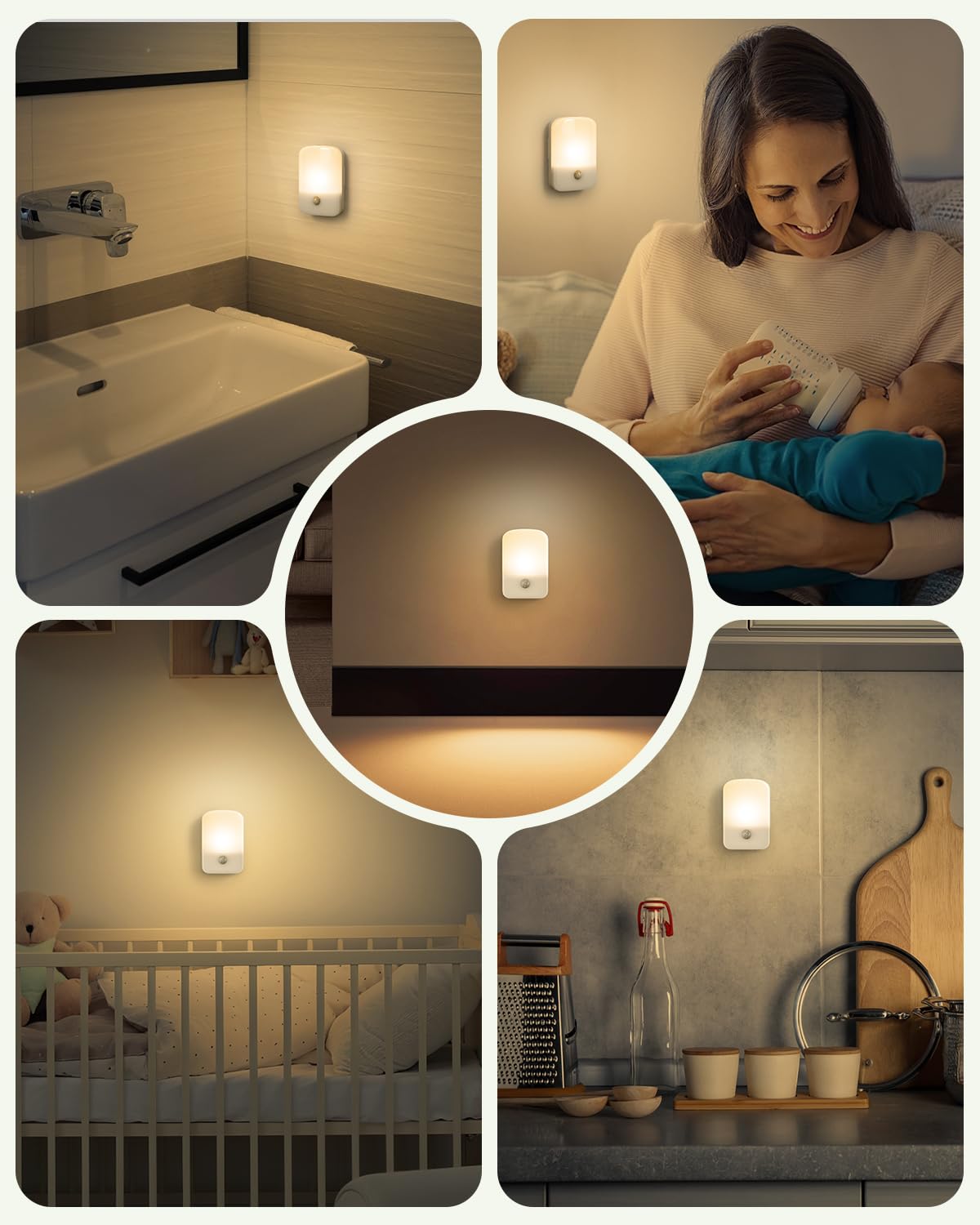 KeeKit Luz nocturna recargable, luz nocturna con sensor de movimiento con encendido/apagado automático, luces LED adhesivas de 30 lúmenes para escaleras, para baño, dormitorio, cocina, baño, armario