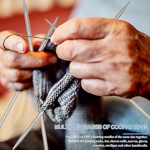 Miniatura 7 de Coopay Kit de agujas de tejer cortas de doble punta de 7.9in, agujas de acero inoxidable de doble extremo de 0.079in a 0.197in, juego de pines de