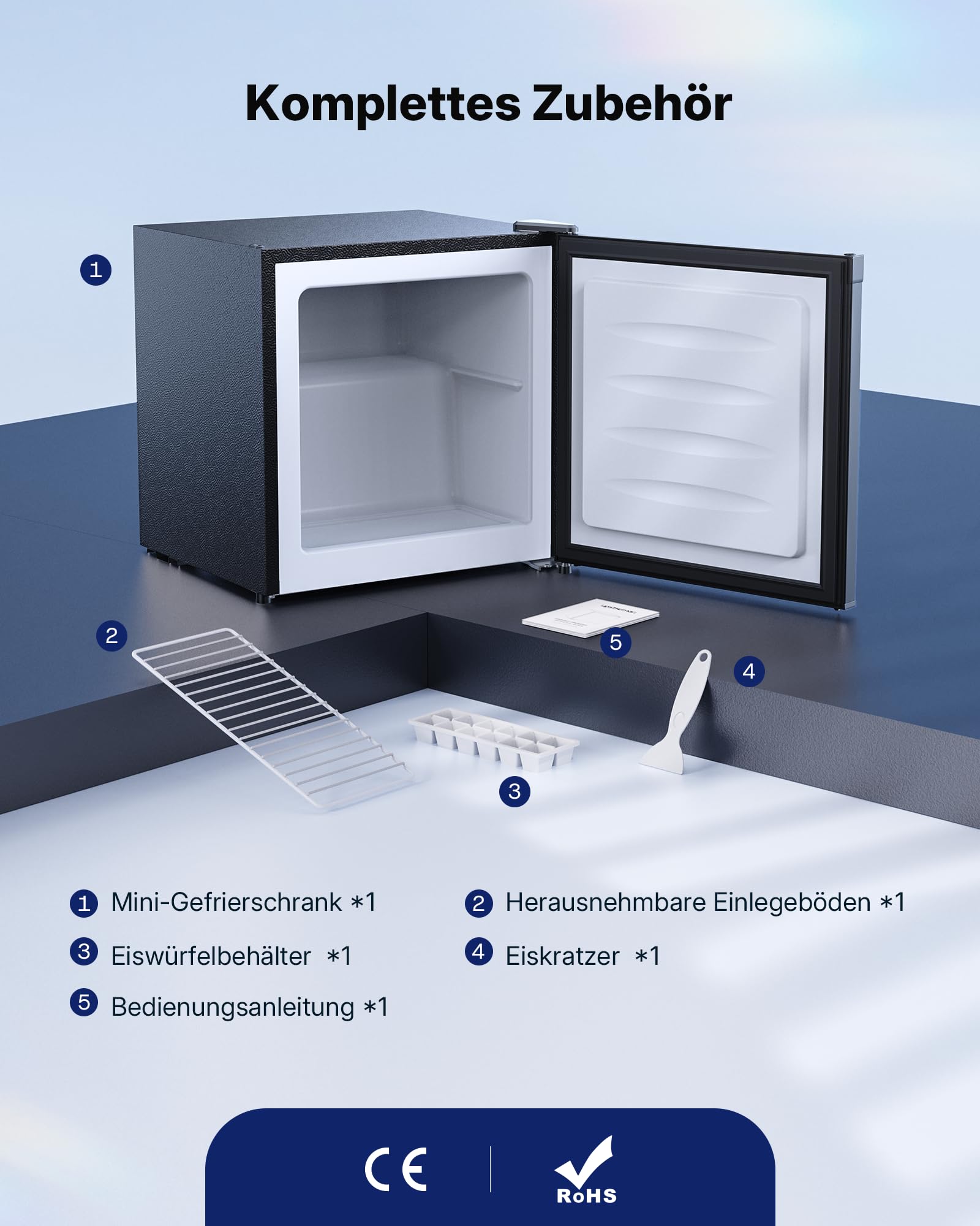 Upstreman 35L Gefrierschrank Klein, -21℃ 4 Sterne Mini Gefrierschrank,Umkehrbare Türen,Leise, Energiesparend,Reversibles Türscharnier,Tiefkühlschrank Klein,Büro, Hotel, Schwarz, UF35