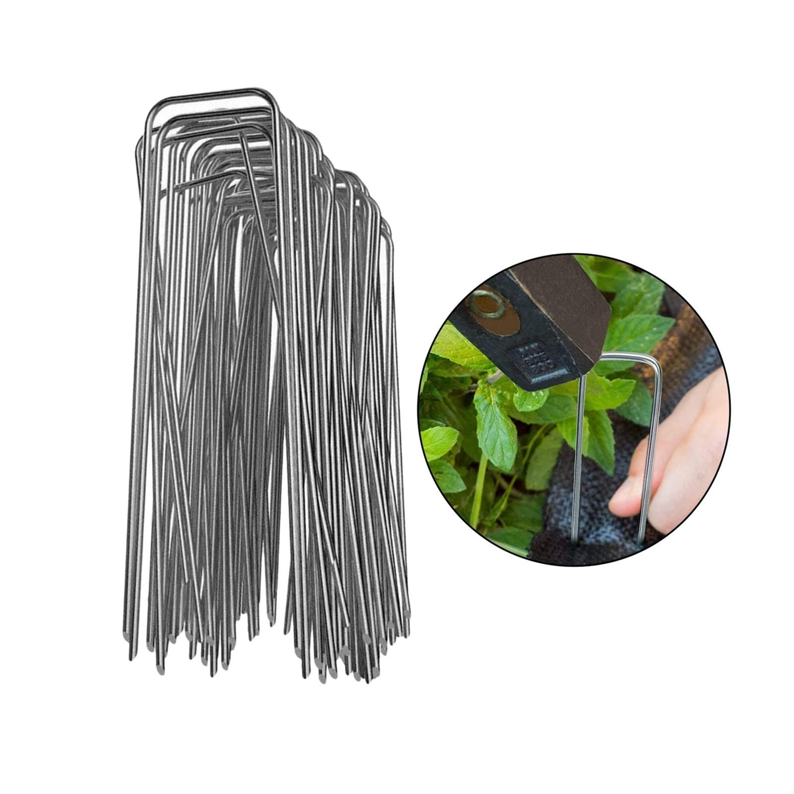 Sujeción de Tejido de Maleza en Forma de U, Grapas de Metal en Forma de U for jardín, Paquete de 50 Unidades