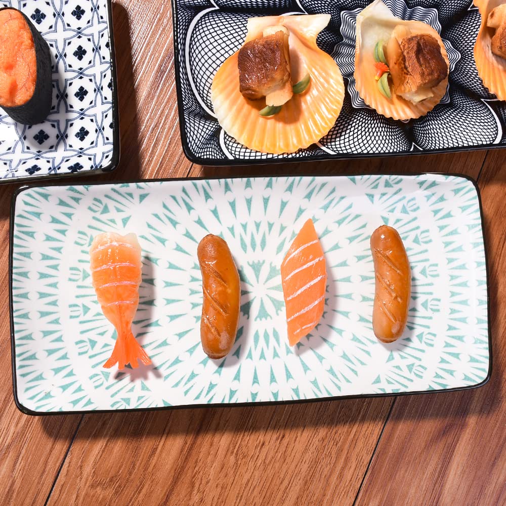 Juego de 4 platos de sushi japoneses rectangulares de cerámica para sushi y patas rectangulares