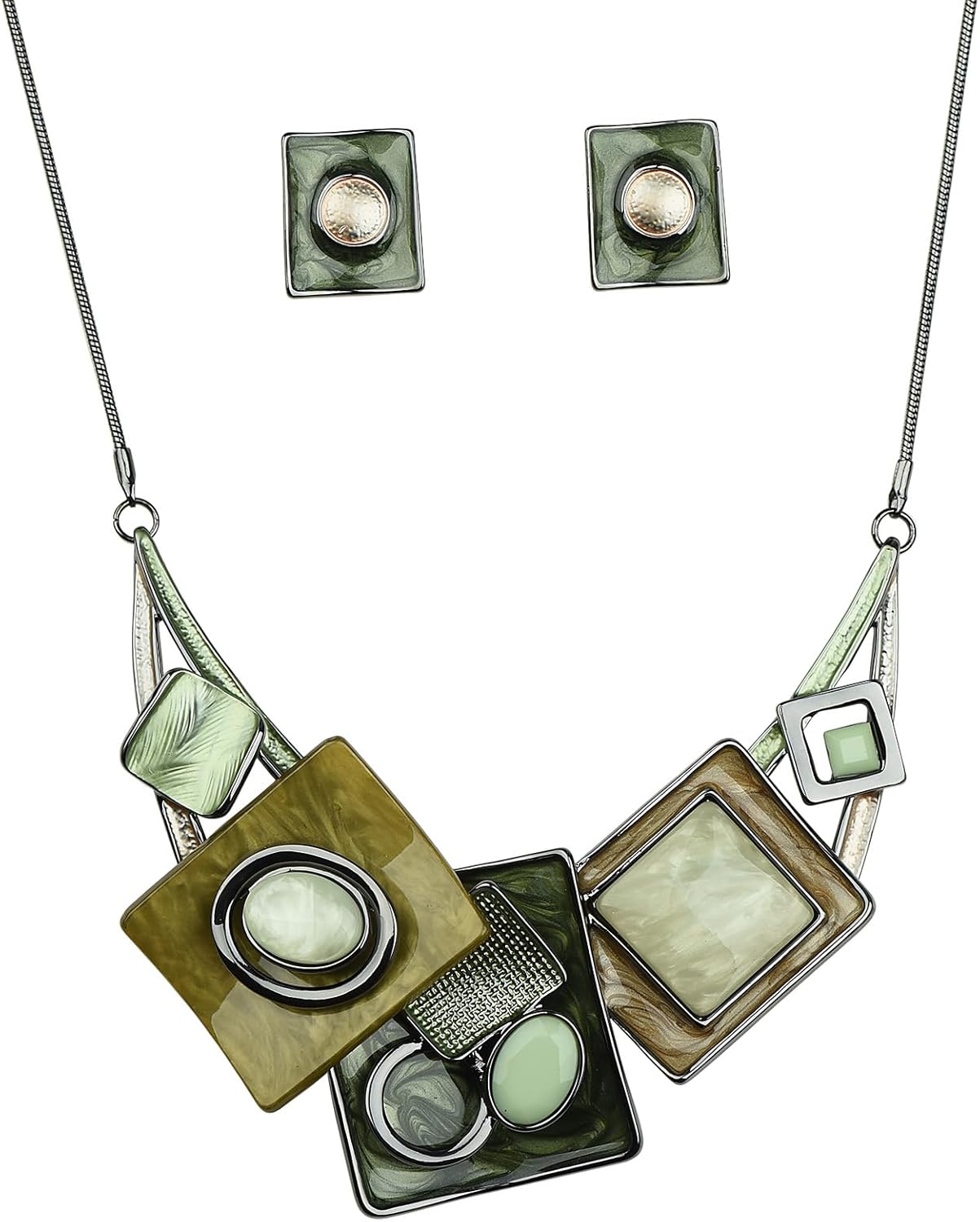 Women's Geometric Alloy Enamel Triangle Square Rhombus Statement Necklace Earrings Jewelry Set for Women Bride