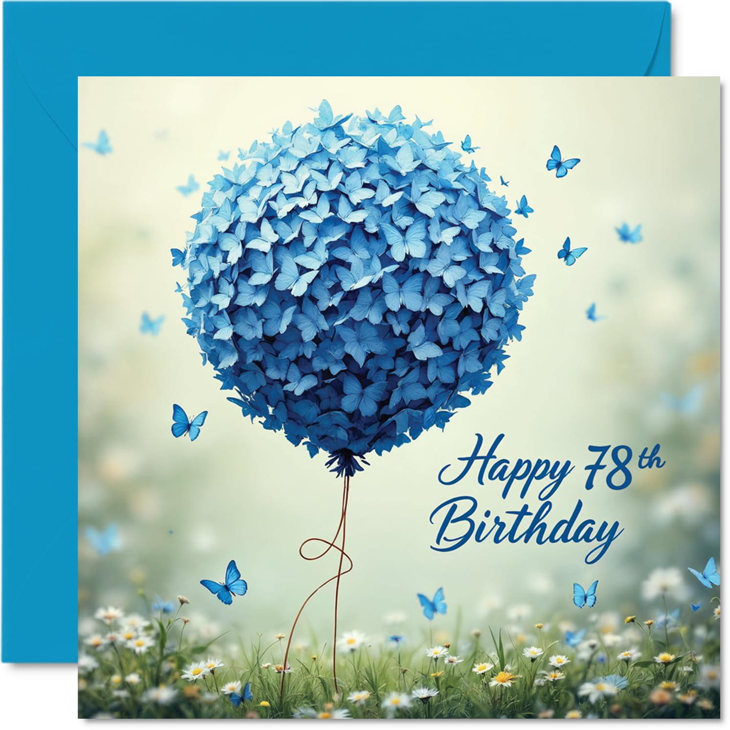 78th Birthday Cards for Men, Blue Butterfly Balloon
