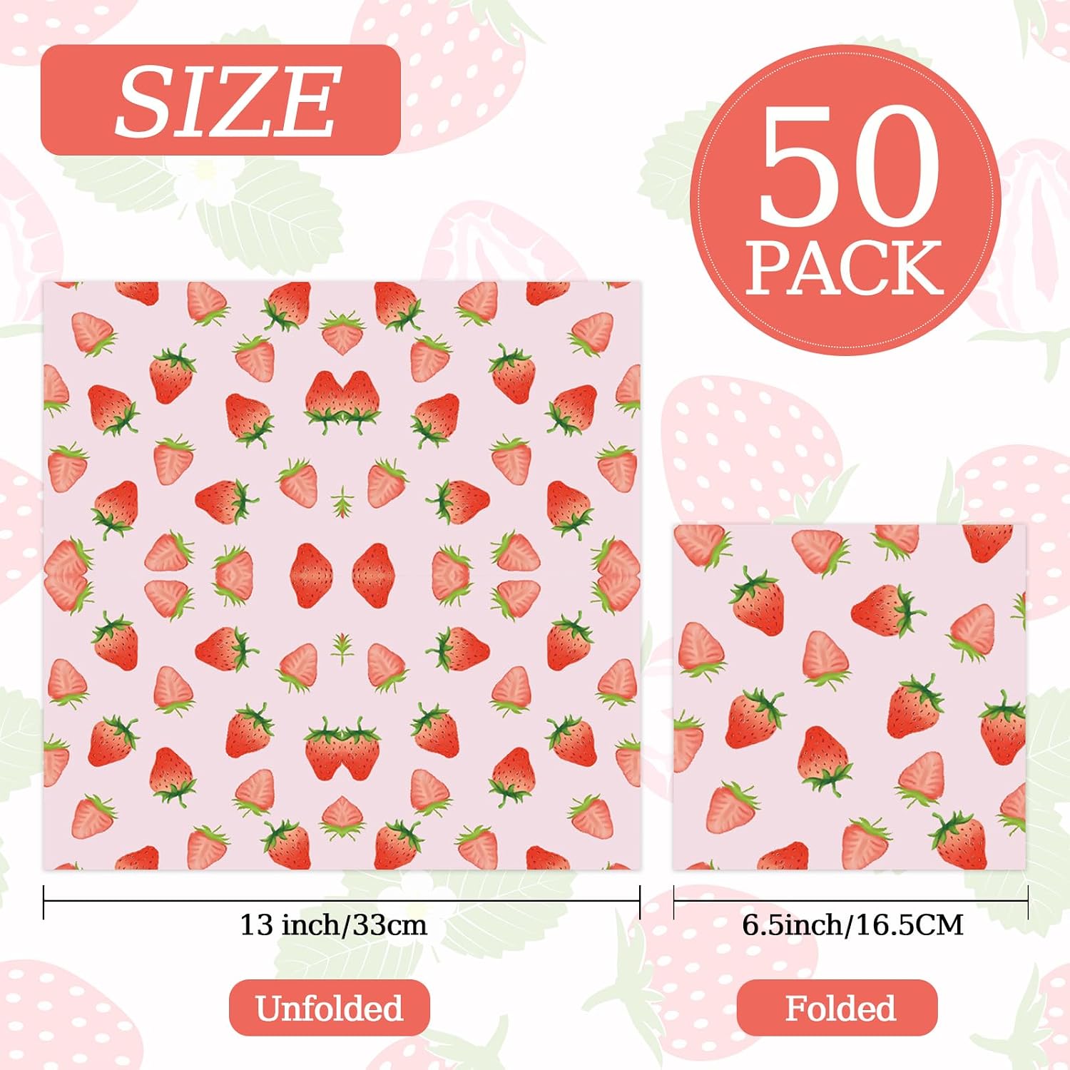 50 Pcs Strawberry Napkins 13 x 13 Inches, Strawberry Birthday Paper Napkins Fruit Theme Disposable Cocktail Napkins for Baby Shower Birthday Party Decorations (Strawberry) image 2