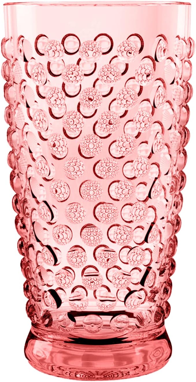 TarHong Hobnail Acrylic Drinking Glasses - Pink - 20 oz - Set of 6