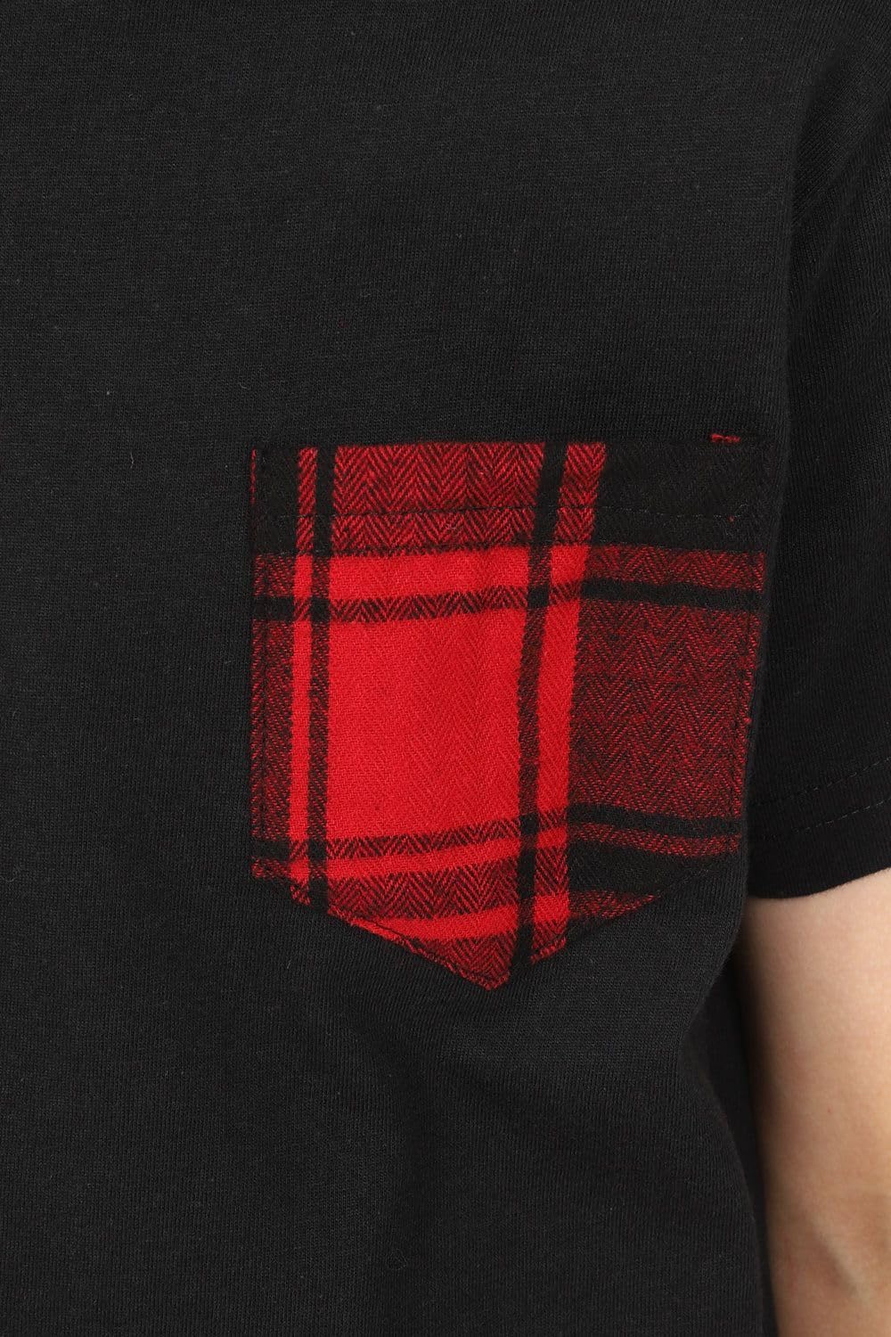 ThePyjamaFactory Chicos Corto de Algodón a Cuadros en Rojo y Negro Niño Pijamas
