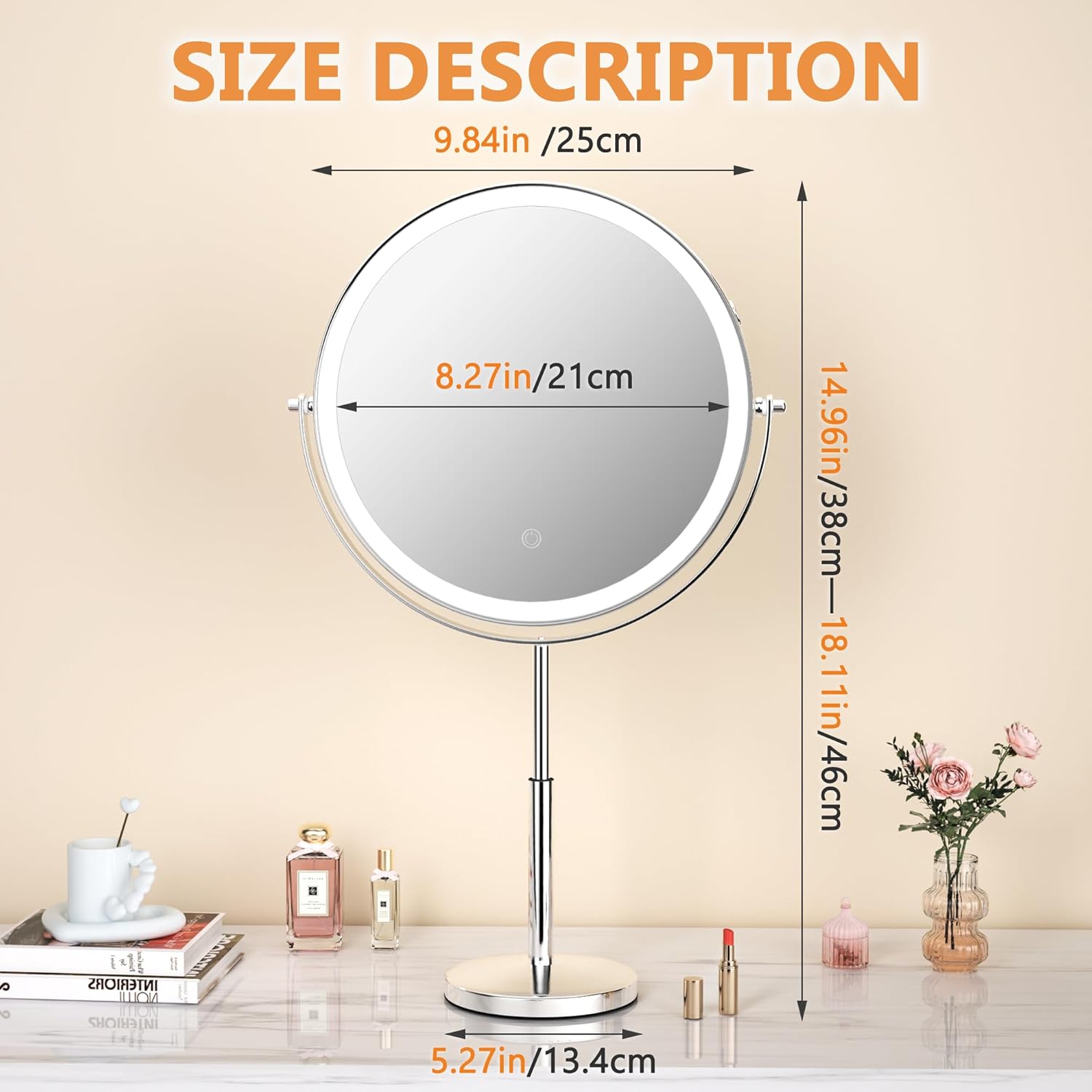 Hasipu 10” LED Makeup Mirror with 7X Magnification - Rechargeable Vanity Mirror, 3 Color Modes, Touch Control, 360° Rotation & Adjustable Height - Image 6