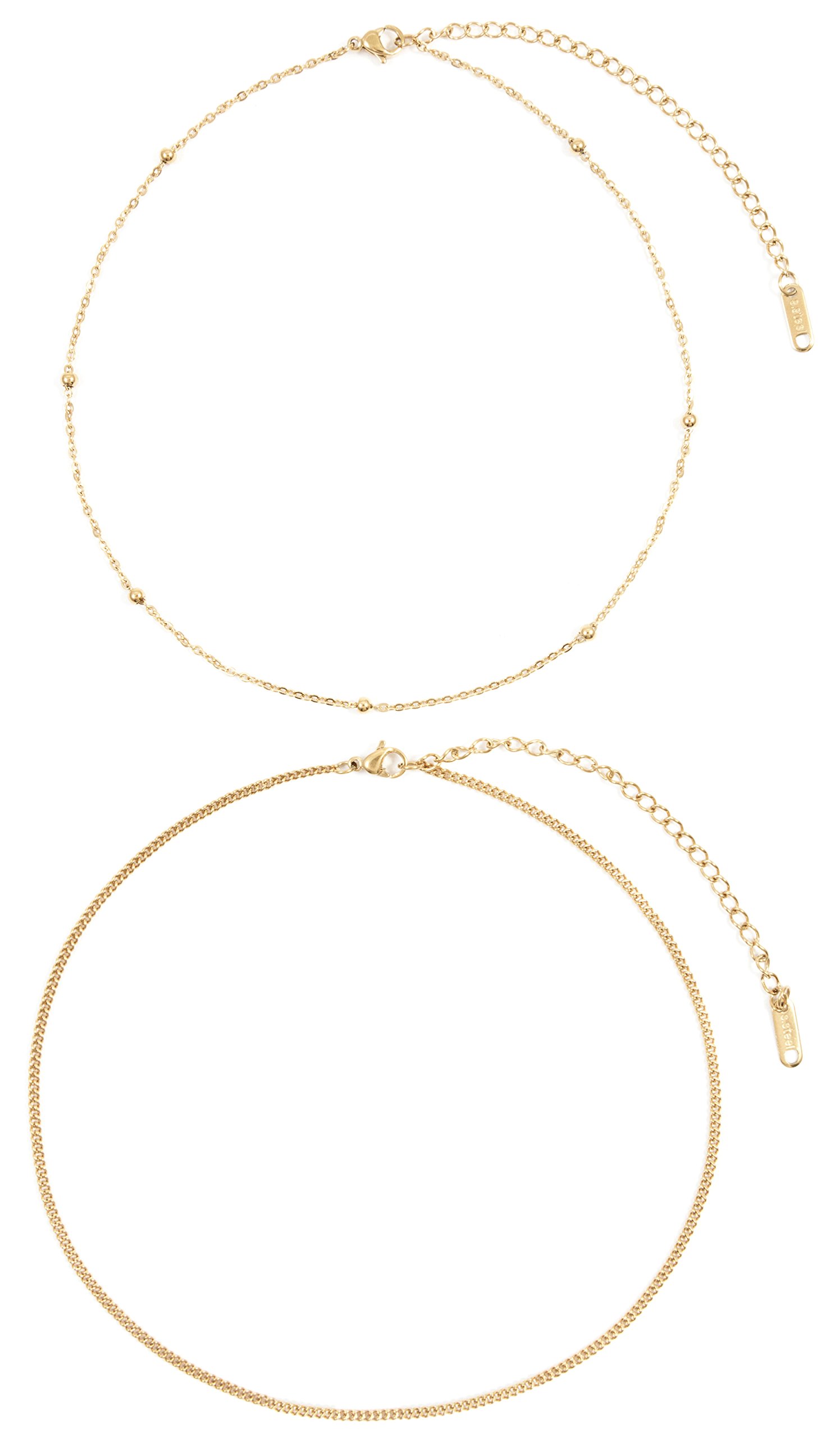 Happiness BoutiqueDamas Conjunto de Chokers Delicados Chapados en Oro | 2 Collares Delicados Minimalistas de Acero Inoxidable
