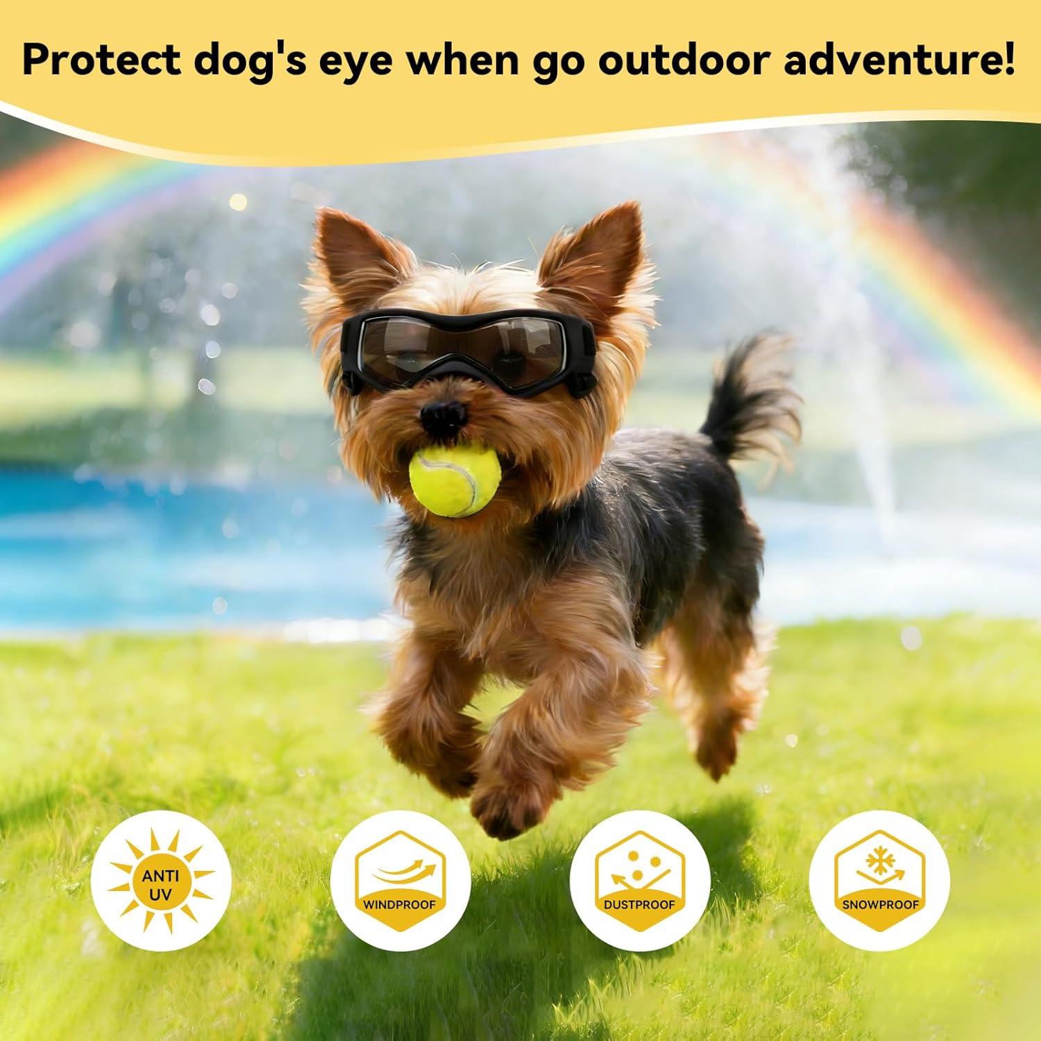 Dog Sunglasses for Extra Small Breed UV Protection Windproof XS Dog Goggles with Adjustable Head & Chin Straps for Ride Car/Hiking Travel/On Beach-Black