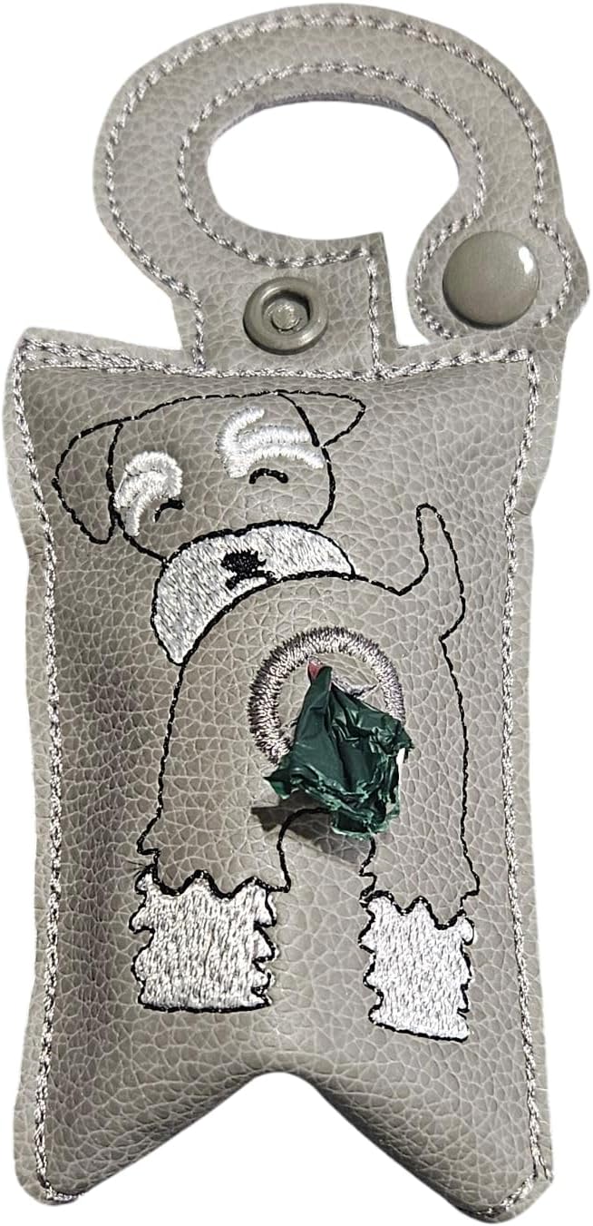 Cute Schnauzer Butt Dog Poop Bag Holder Leash Attachment, pup Waste Bag Dispenser Pouch, Fits Any Dog Leash, Includes Free Roll of Bags