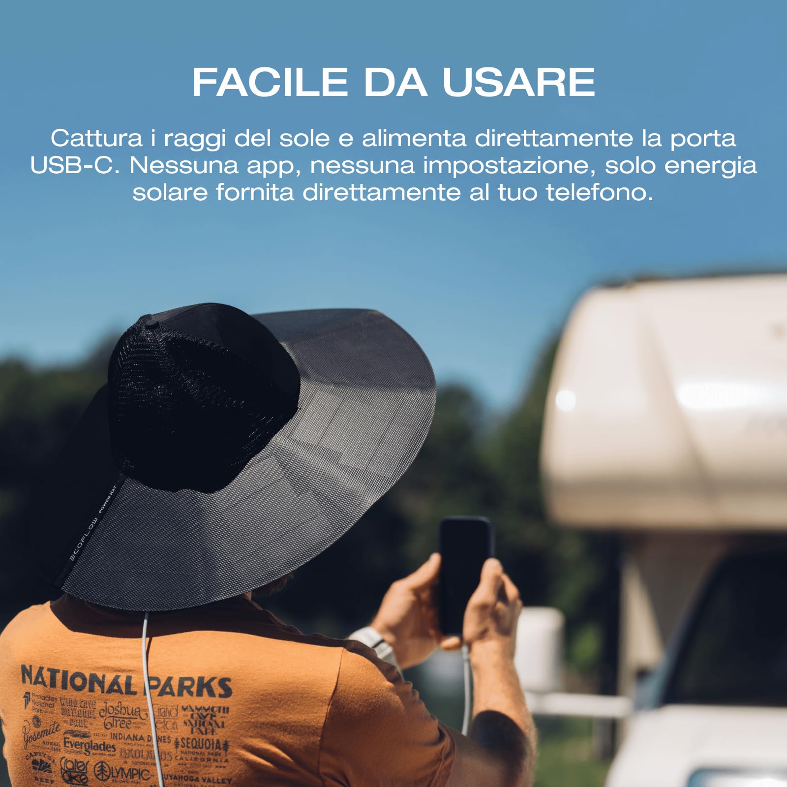 EcoFlow Cappello Solare(M-L) con Generazione di energia Solare a 360 Gradi, Impermeabile, Ultra Leggero, con Doppia Porta USB-A e USB-C, per Escursionismo, Pesca e in Spiaggia