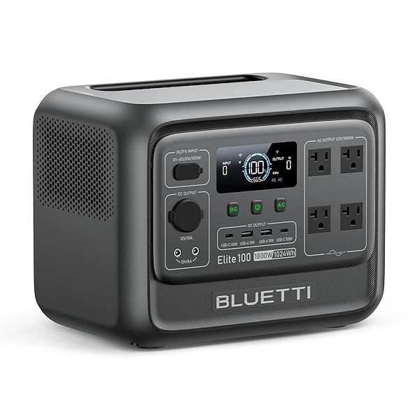 BLUETTI Elite 100 V2 Portable Power Station (2025 New), 1024Wh LiFePO4 Battery Backup w/ 4 1800W AC Outlets (3600W Surge), 35% Smaller, Solar Generator for Camping, Outages, and UPS Backup