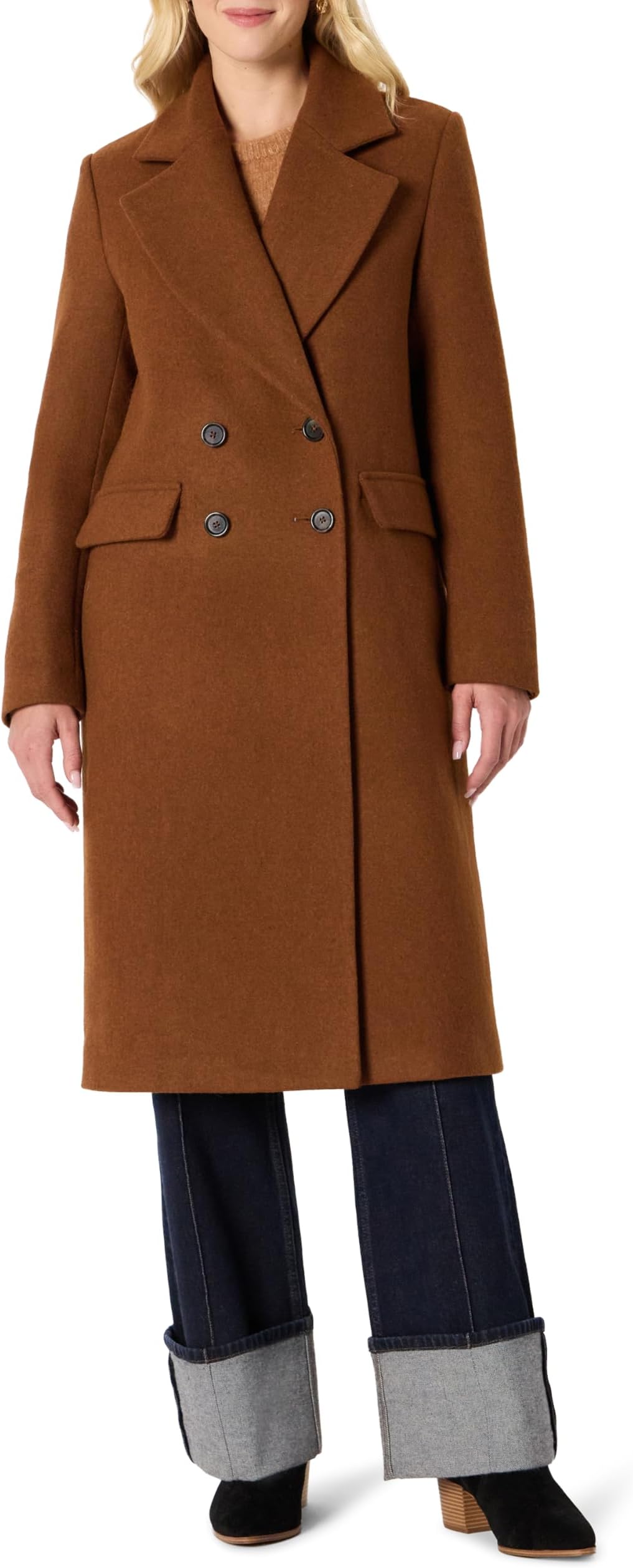 Women's Regular-Fit Double Breasted Wool Blend Longline Coat