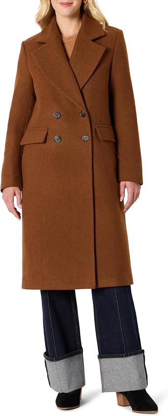 Amazon Essentials Womens Relaxed-Fit Double-Breasted Wool-Blend Longline Coat