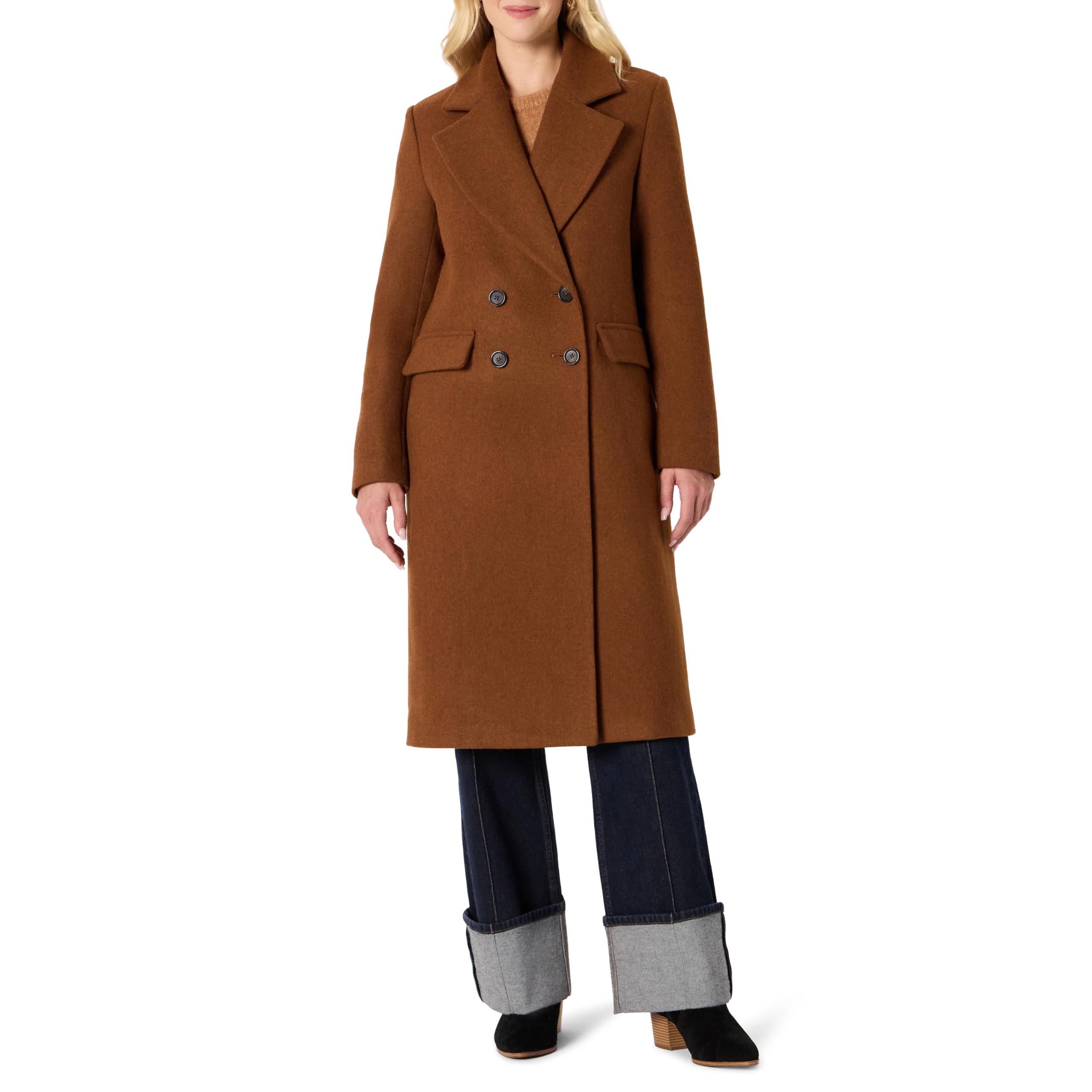 amazon essentials women's (demi's pick) relaxed-fit double-breasted wool-blend longline coat