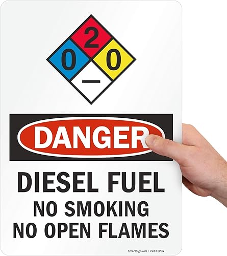 Miniatura 7 de SmartSign señal de seguridad, Legend "peligro combustible Diesel No fumar sin llamas abiertas", negro y rojo sobre blanco, 1