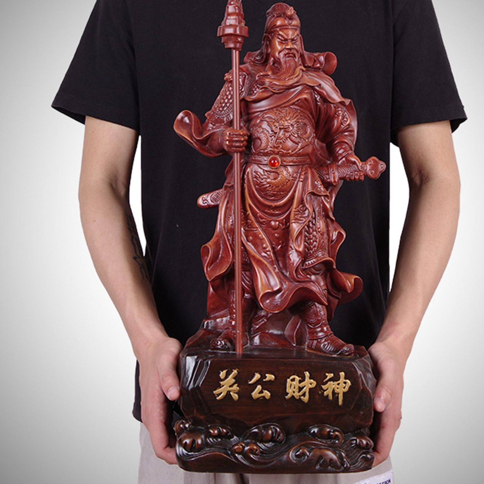 仏像 財神関公像 関羽 三国志 関羽雲長 招福開運 縁起物 高47cm 木彫 