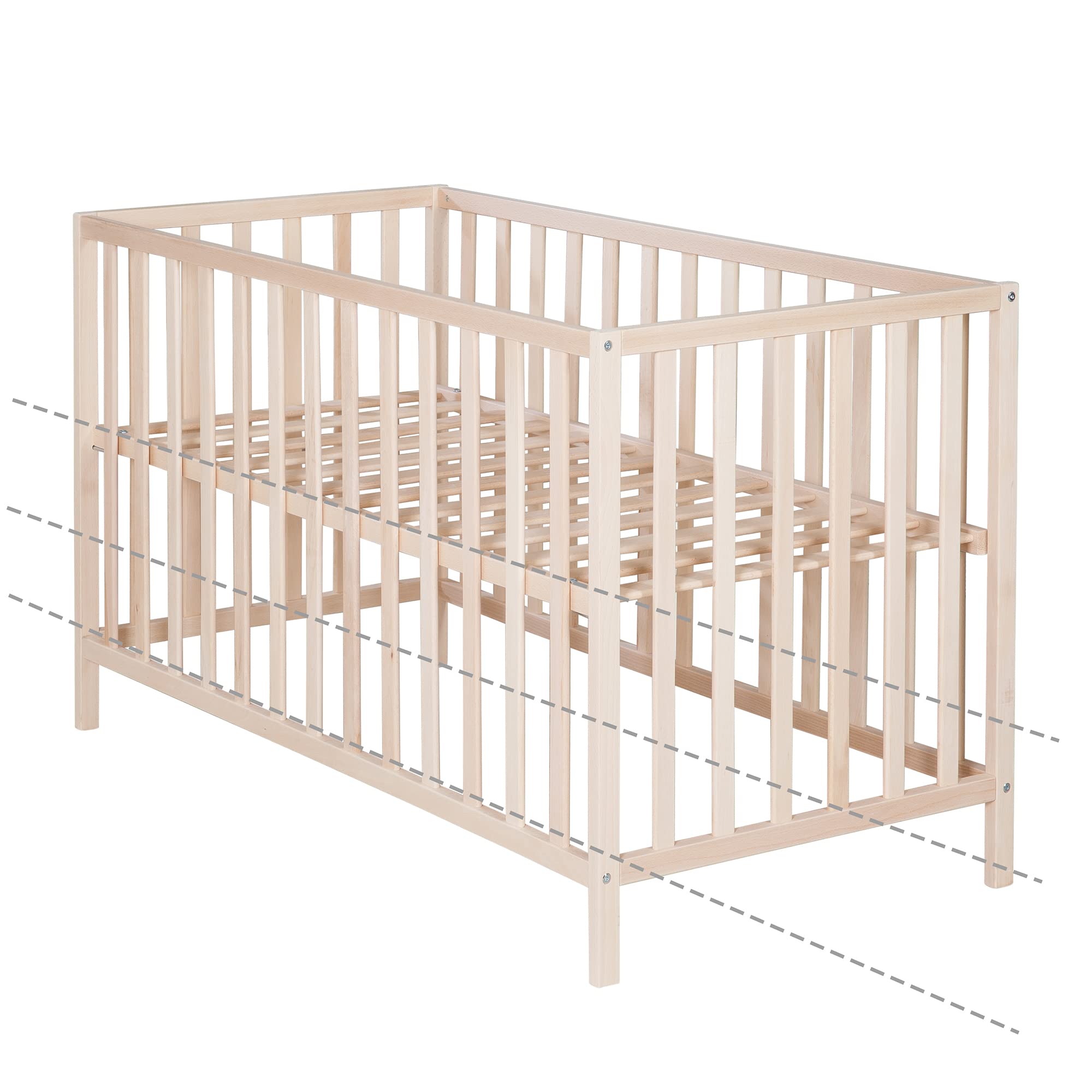 roba Lit Bébé Tout Barreaux "Cosi" 60x120 - 3 Positions d'Hauteur - Hêtre Massif Bio - Naturel