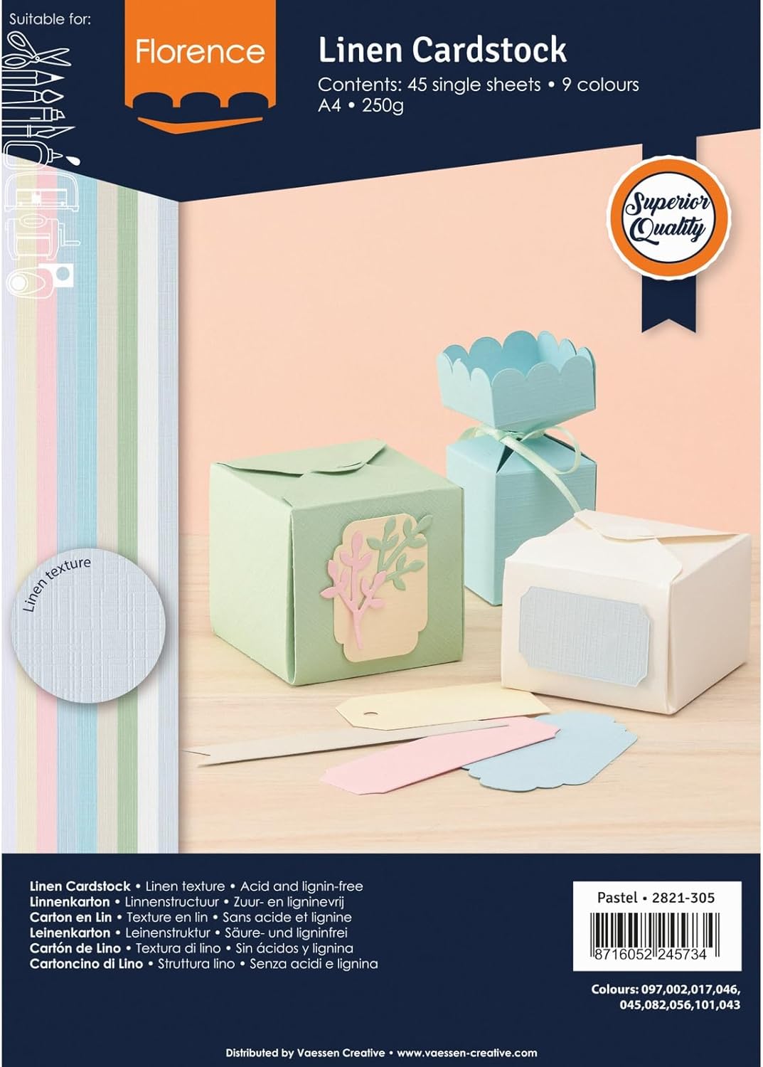 Florence Linen Cardstock Pastel 250 g - Card Making - A4 - Multi-Pack - Easter Card Making - Scrapbooking Supplies - Tear-Resistant - Create Elegant Invitations and Gift Boxes