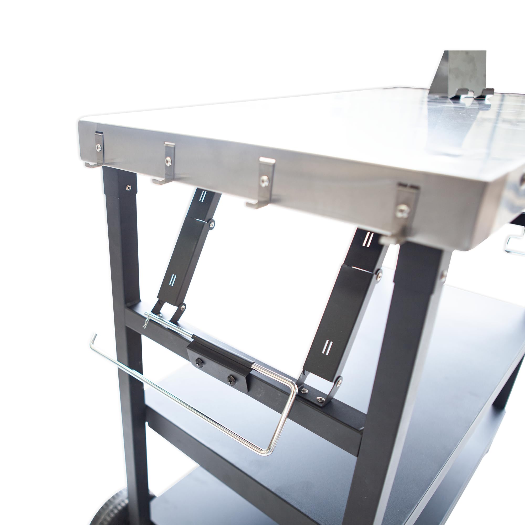 Thunderbay Carrito plegable para parrilla de 3 niveles, carrito de utilidad movible para preparar alimentos, mesa de horno de pizza, organizador de almacenamiento de herramientas de acero inoxidable