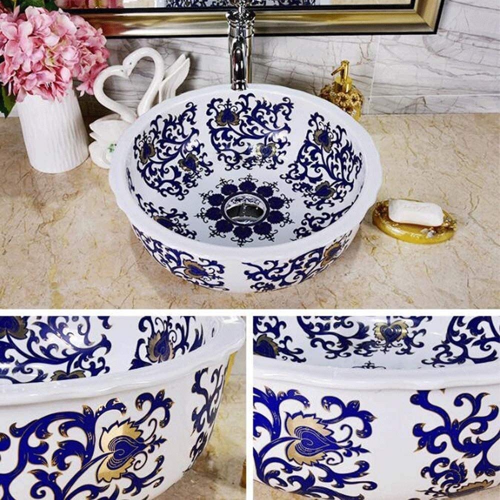 Szafka Pod Umywalkę Z Umywalką, Umywalka Nablatowa, Artystyczna Ceramiczna Umywalka Łazienkowa, Ręcznie Malowana Umywalka Nablatowa Z Porcelany Vintage