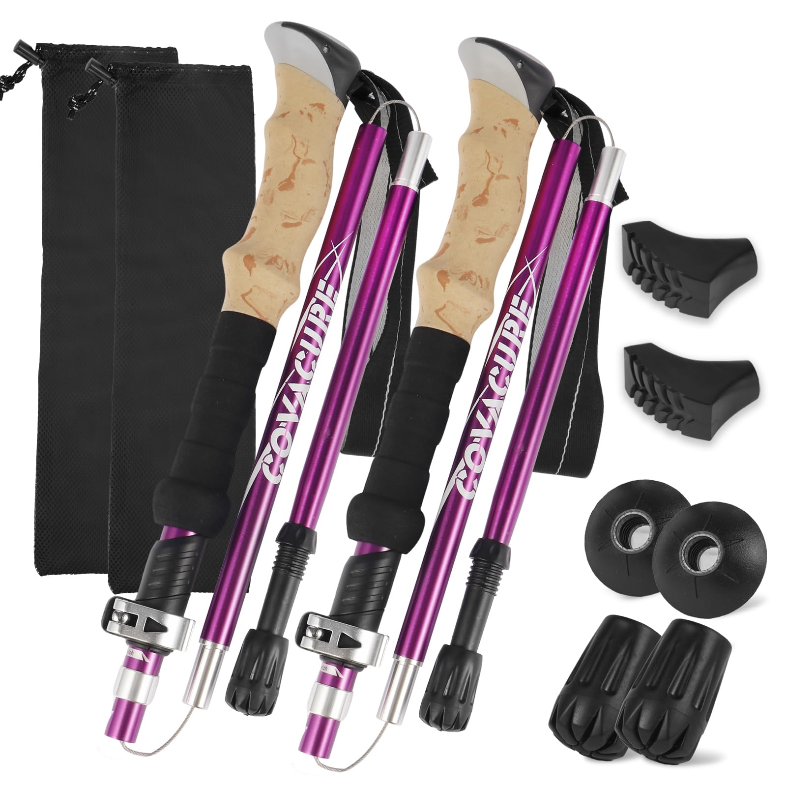 COVACURE Hiking Poles - Aluminum Alloy 7075 Trekking Poles Collapsible with Telescopic,Lightweight & Foldable Collapsible Hiking Gear for Climbing, Hiking, Men and Women