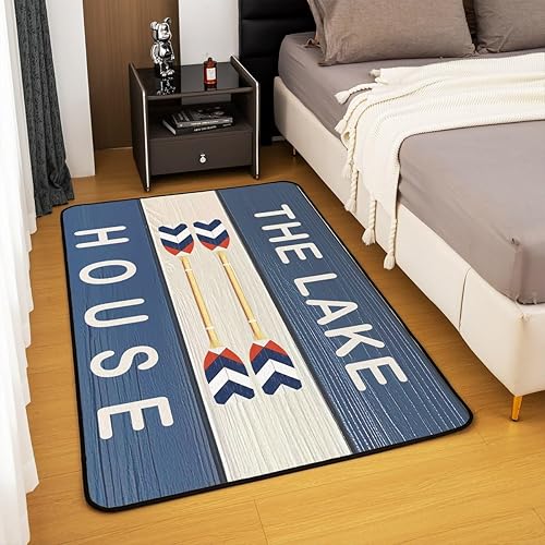 Miniatura 4 de Alfombra de área de lago para niños, 5 x 7 pies, alfombra para sala de estar, decoración de dormitorio de niños, decoración de casa de lago, remo