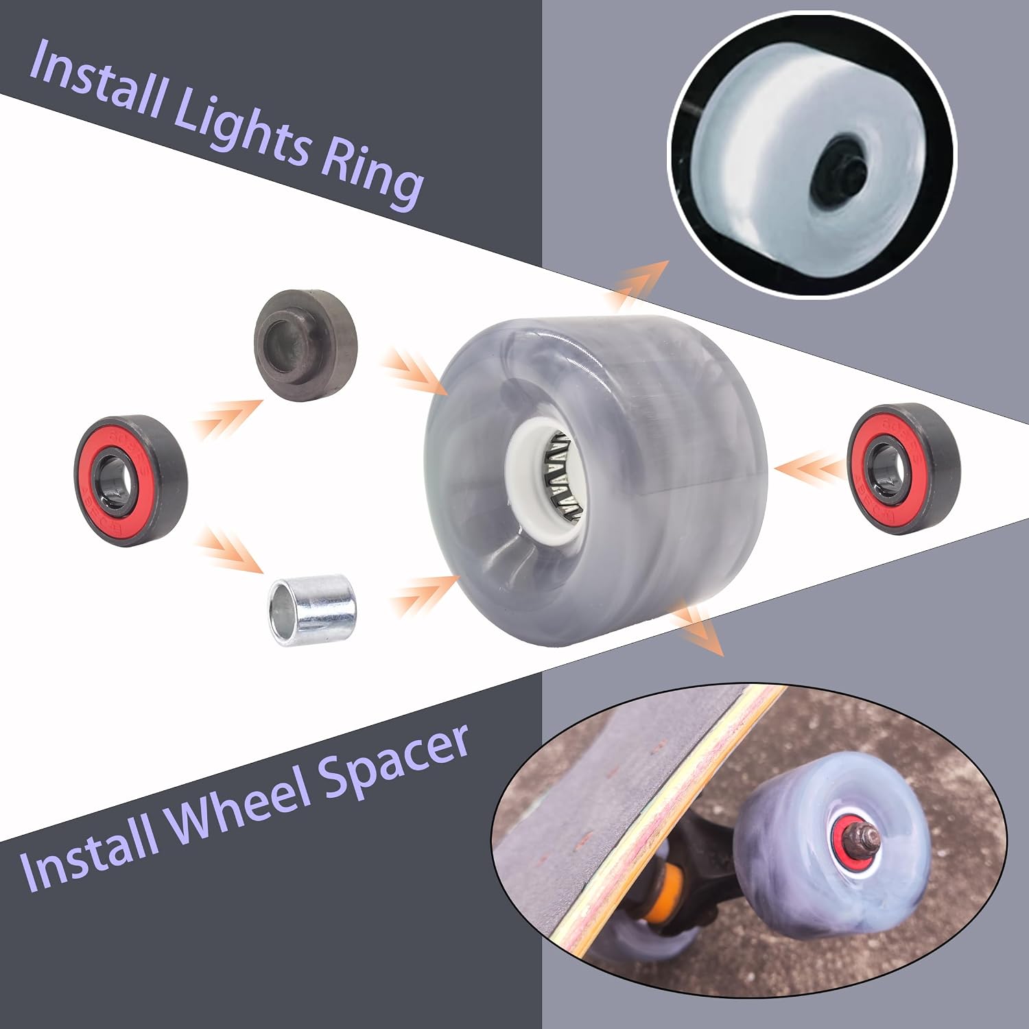 Skateboard Wheels Cruiser Skateboard Wheels 65mm 78A with Skateboard Kit, Bearings and Spacers