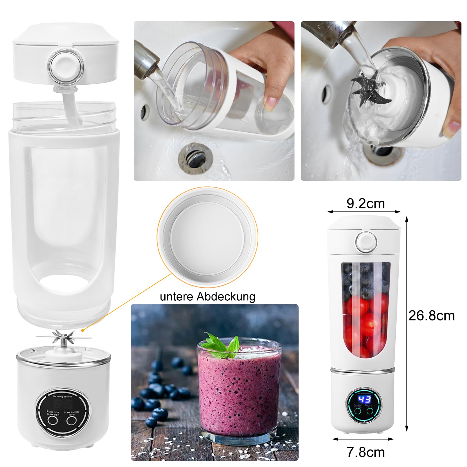 Frullatore Portatile Per Frullati 700 Ml – 12 Lame, 4 Velocità, Batteria 1500 MAh, USB-C, Adatto Per Viaggi, Palestra E Campeggio