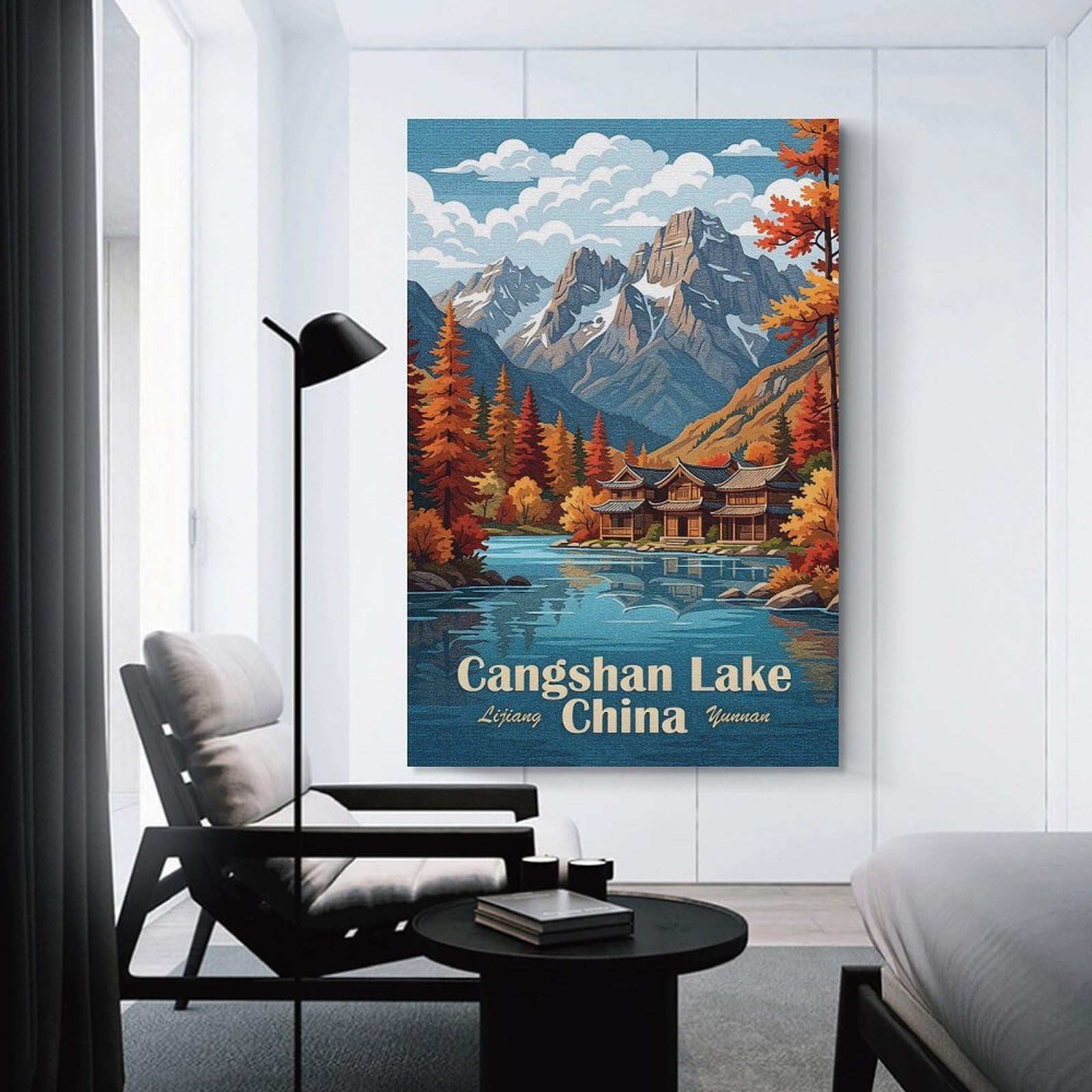 Junmoney Wall Decor Canvas Print Cangshan Lake, Lijiang, China, Yunnan, 24x36inch(60x90cm), for Front Hall, Corridor Or Welcome Spaces, A Neat Decor Update for Hallways