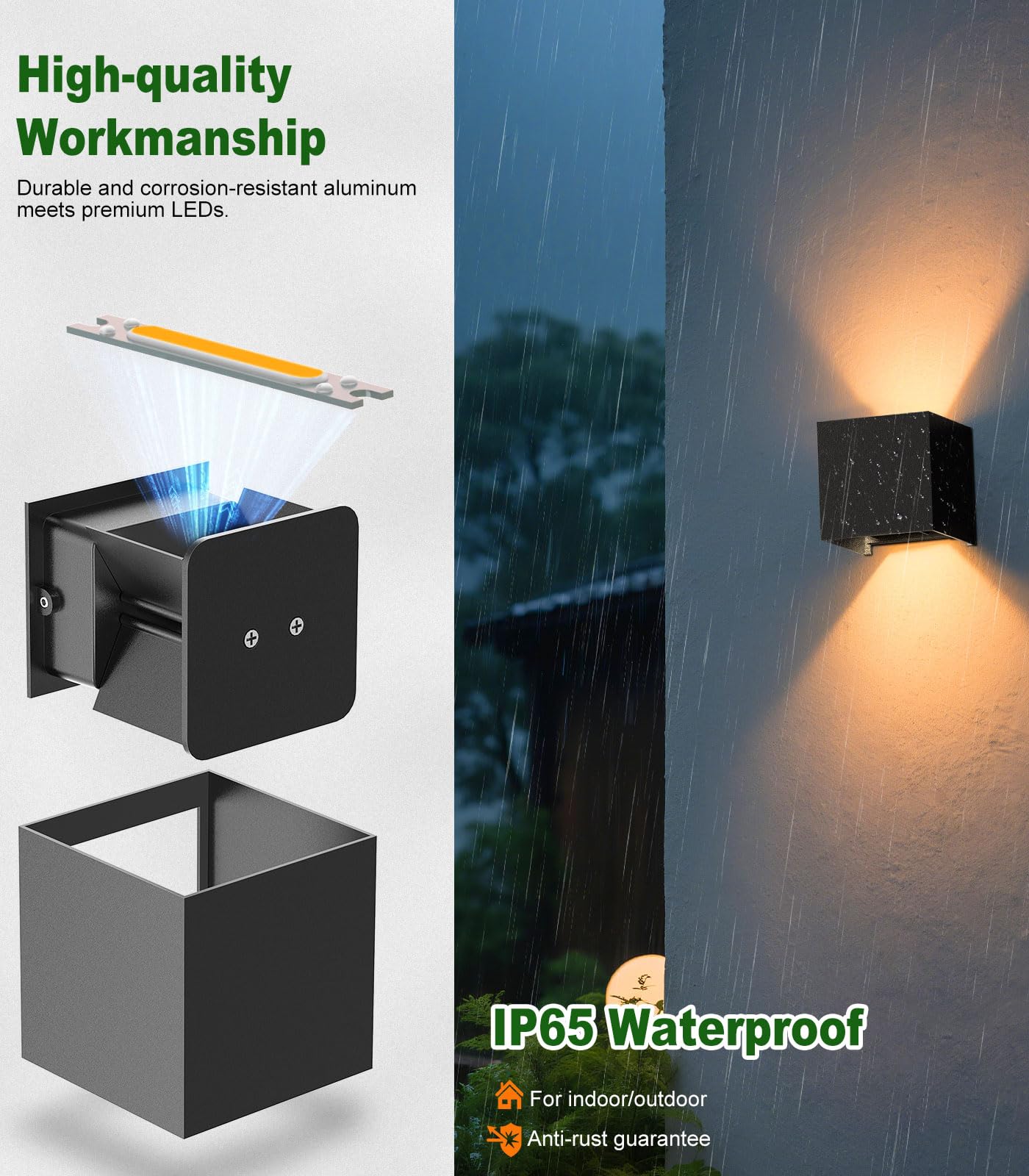 CLV Aplique Pared Exterior/Interior 12W, 1000LM Lamparas de Pared 3000K Blanco Cálido Apliques Led Interior Ángulo de haz Ajustable IP65 Impermeable para Dormitorio Pasillo Patio