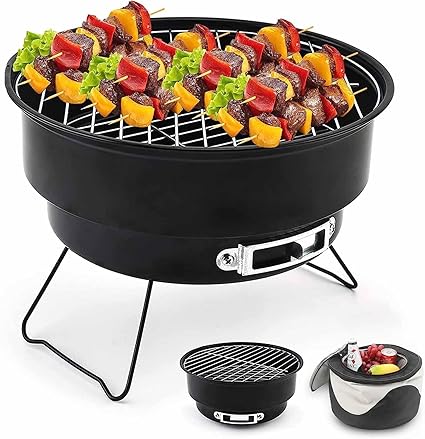 TGOPIT Portable BBQ for Camping Charcoal Barbecue Grill with Cooler Bag Folding Charcoal Small BBQ Grill Shelf Tabletop Outdoor Stainless Steel Smoker for Picnic Camping Travel Hiking Garden