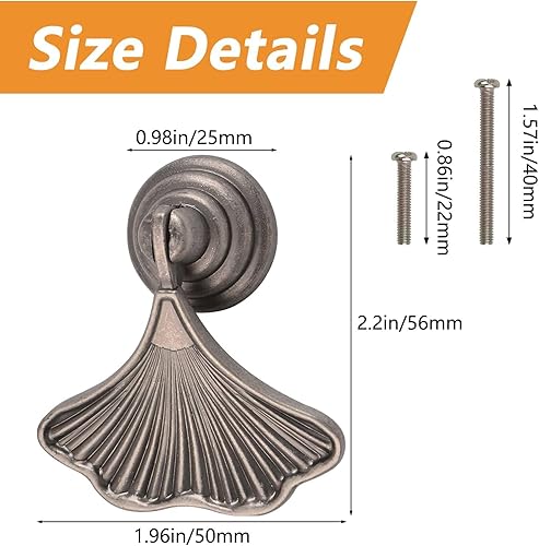 Miniatura 2 de MOROBOR Ginkgo - Manijas de perilla en forma de hoja, 2 piezas de níquel antiguo, manija de aleación de zinc de un solo agujero, para armario,