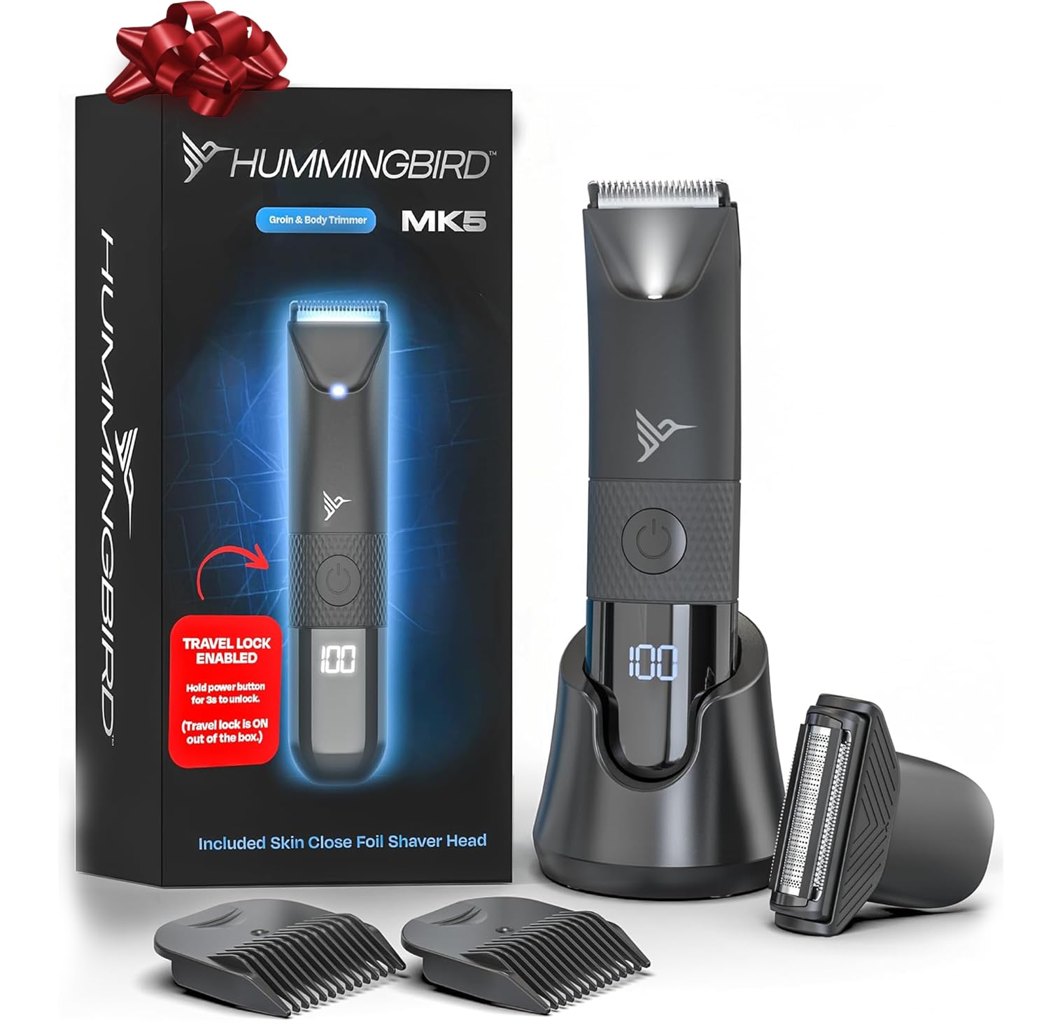 HUMMINGBIRD MK5 Pubic Hair Trimmer for Men – Ceramic Blade, No Nick, No Cut, Ball Trimmer, Waterproof, USB-C Rechargeable, LED Display, Charging Dock