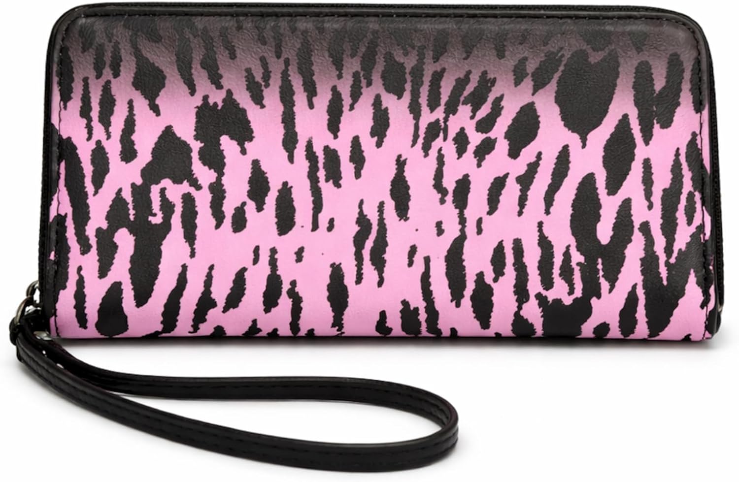 ED HARDY Women’s Zip Around Wallet Wristlet with Floral Tattoo Graphic, With Wrist Strap (Black & Pink)