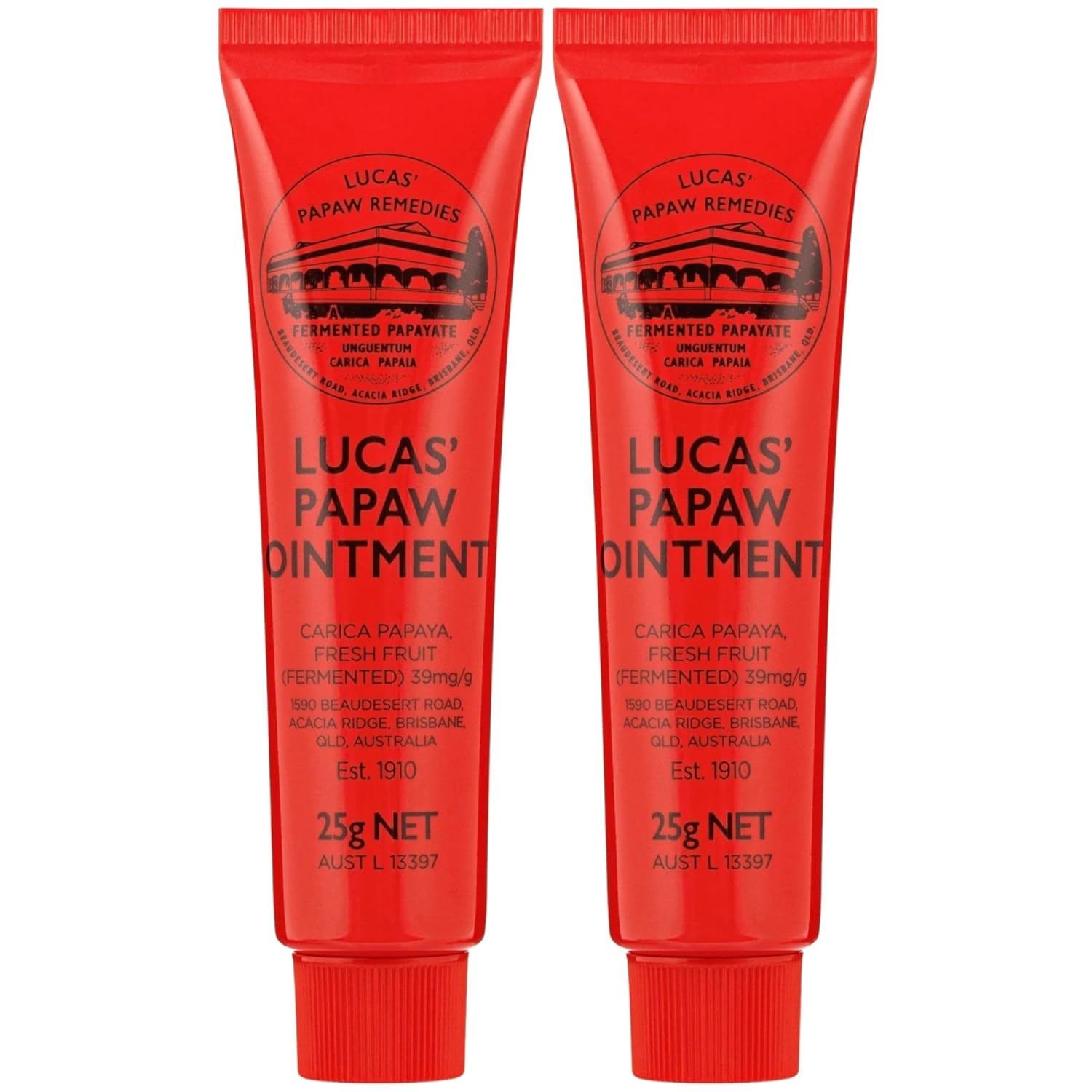 Lucas Papaw Ointment 25g — 2 Pack — Fermented Papaya Lip and Skin Balm, Multipurpose Topical Ointment for Dry Lips, Cracked Skin and Minor Irritations, Made in Australia