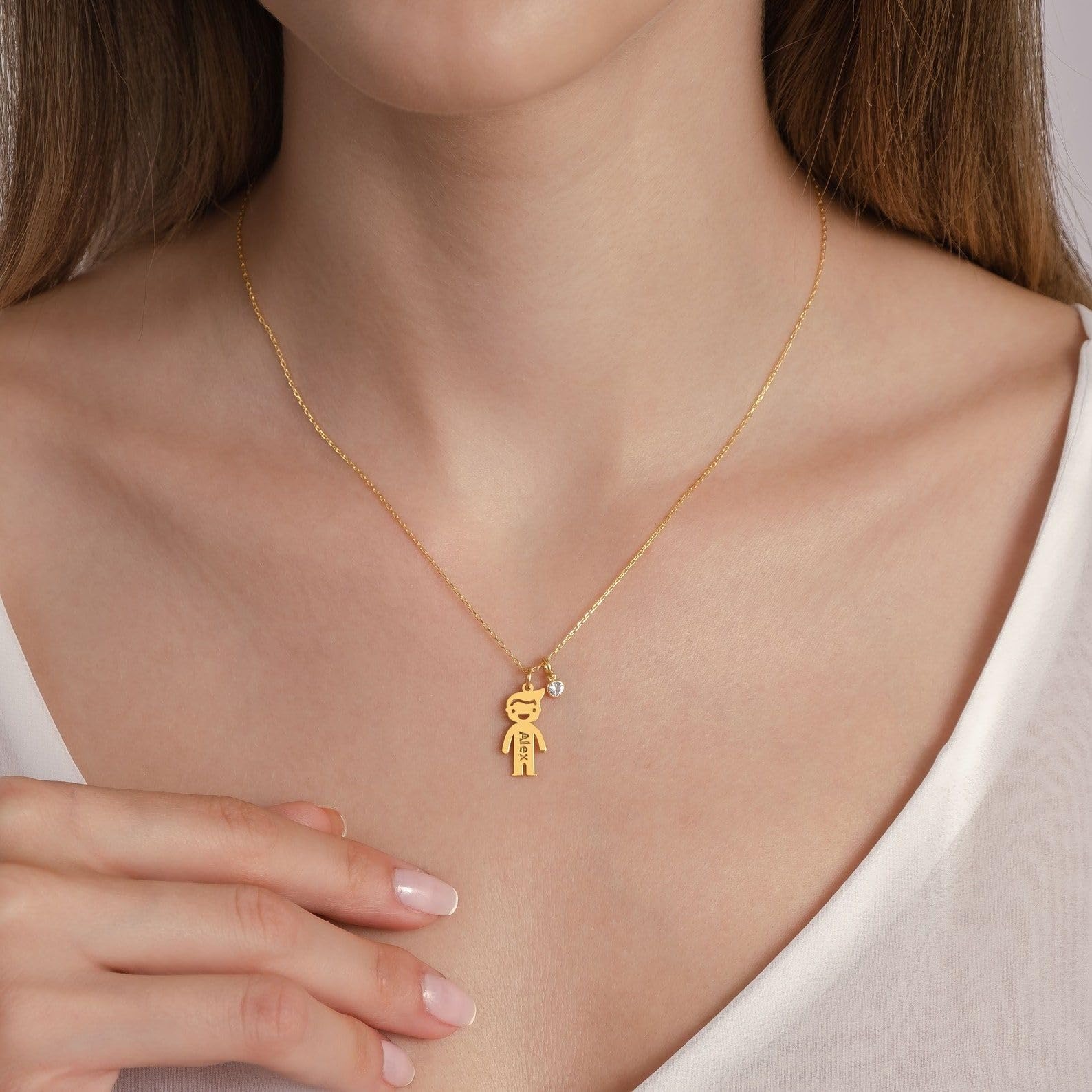Personalizzato collana per mamma, pietra portafortuna Boy or ragazza Figures inciso ciondoli Natale per lei