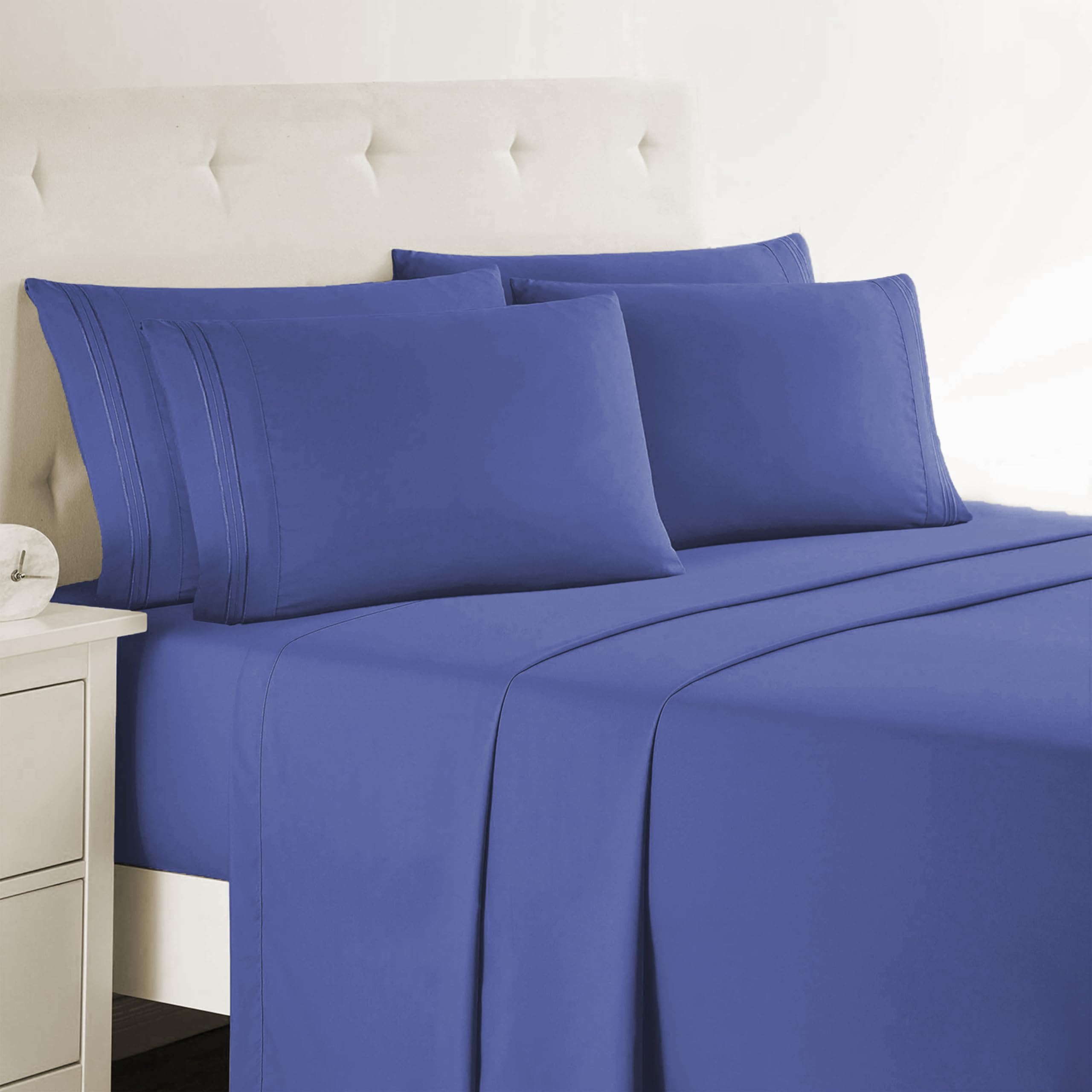 Clara Clark Cal King Sheets, 6 Piece Set - Hotel Luxury Sheets for Cal King Size Bed, Super Soft Bedding Set, Cal King Size, Royal Blue Royal Blue California King