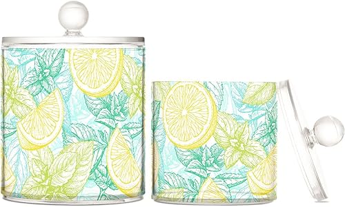 Tarros de limón y menta con tapas, tarros de plástico, recipientes de baño, tarro de algodón para dormitorio, artículos esenciales para estudiantes