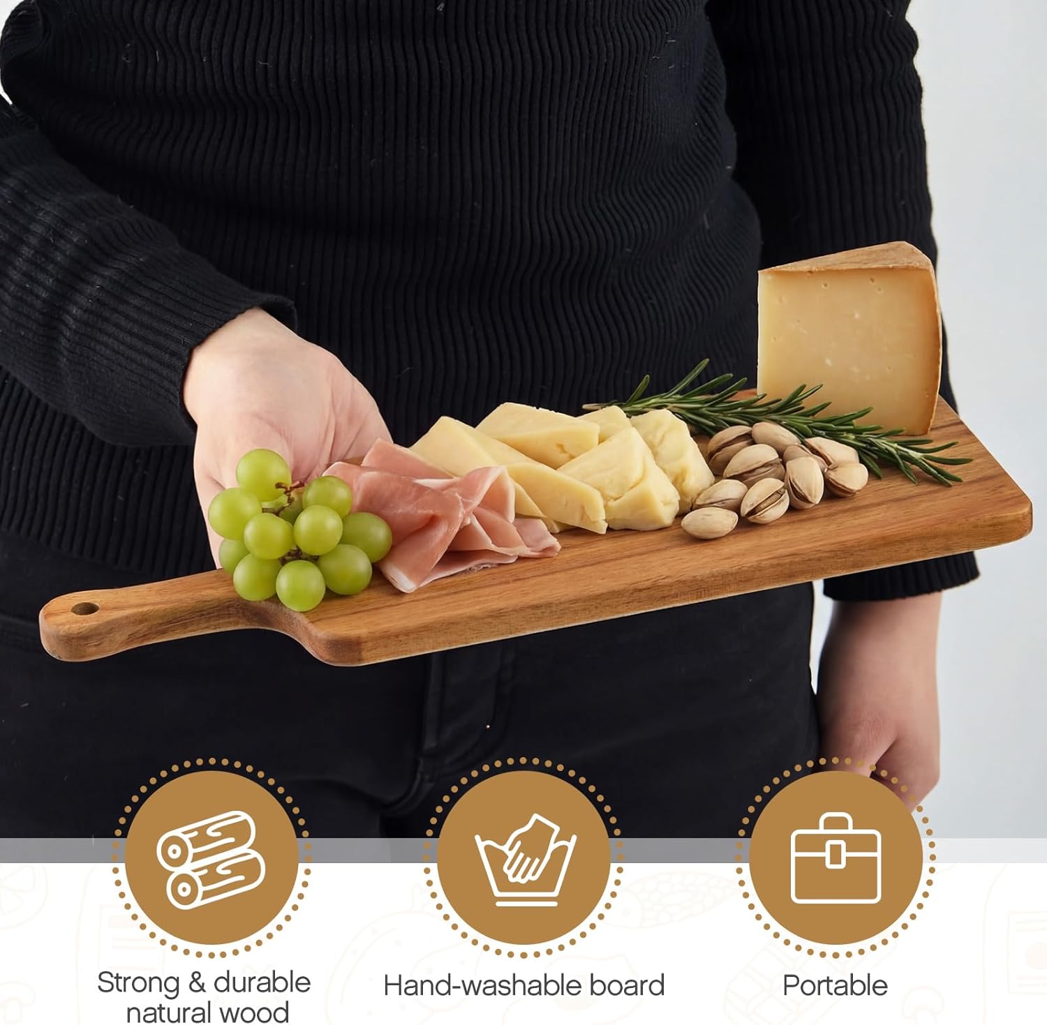 6 Sets Bridal Baby Shower Prizes Cheese Square Wooden Board Gift Set Knives Forks Thank You Tags with Box for Guests for Bridal Baby Shower Wedding Housewarming (Acacia Color)