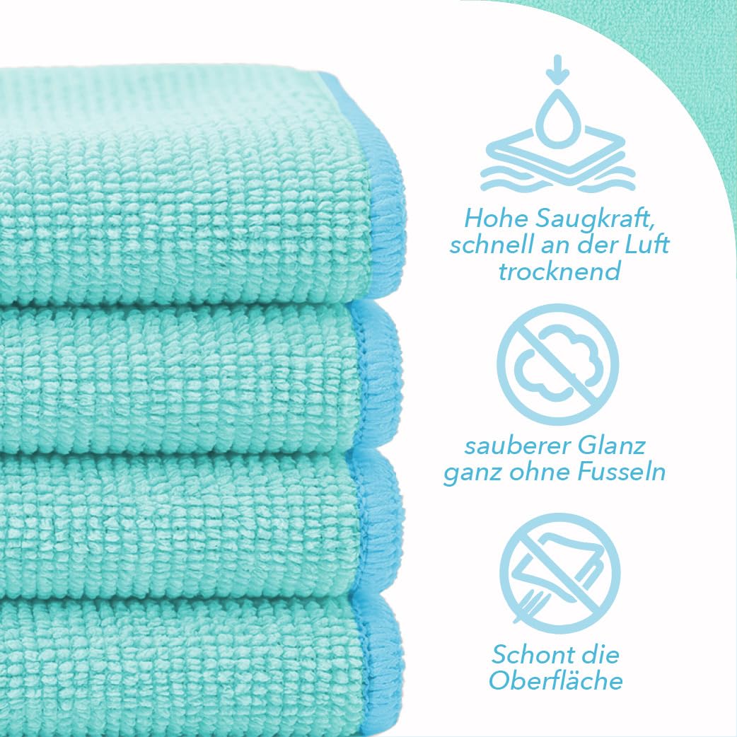 G.I.V. 50x Mikrofaser Reinigungstücher Hellblau 250gsm - Microfasertücher 40x40cm, Streifenfrei & Saugstark - Lappen für Haushalt, Gastronomie, Auto, Werkstatt - Putztücher 4-Farb-System